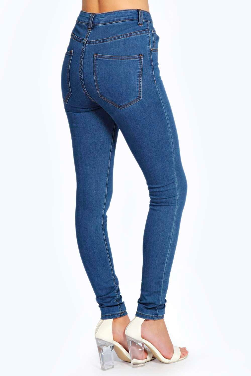 Boohoo Womens Charlie Super High Waisted Mid Wash Jeans Ebay 7922