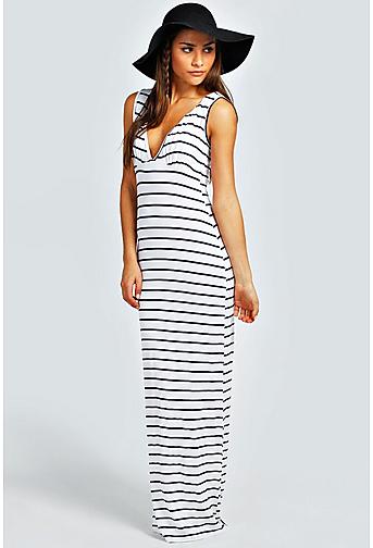 Harriet Plunge Striped Jersey Maxi Dress