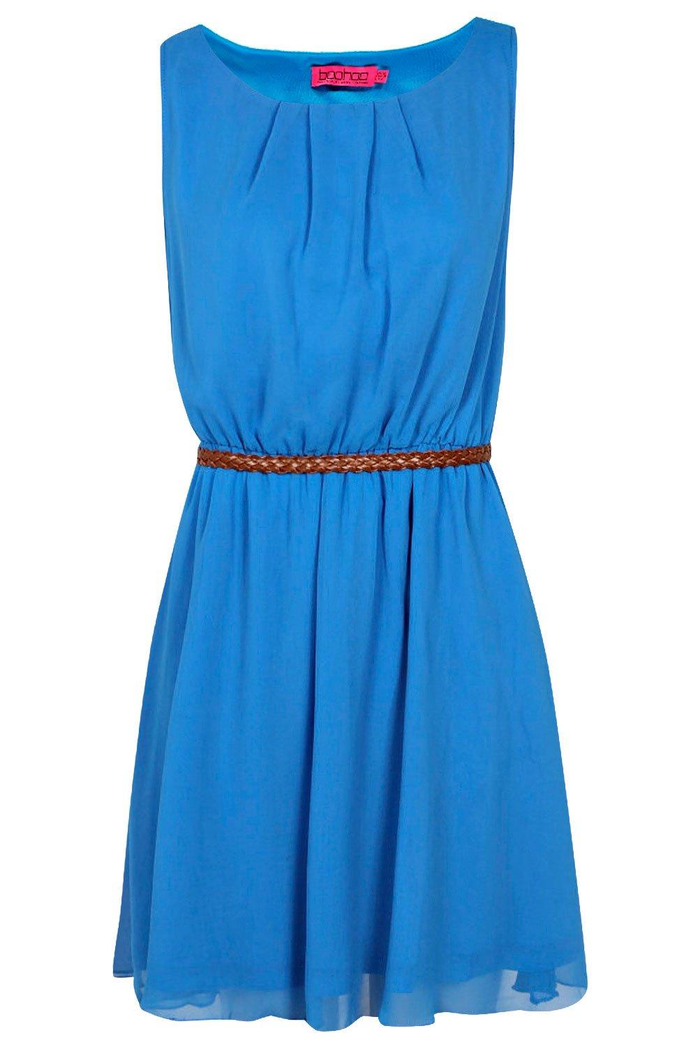 Frankie Sleeveless Chiffon Belted Skater Dress