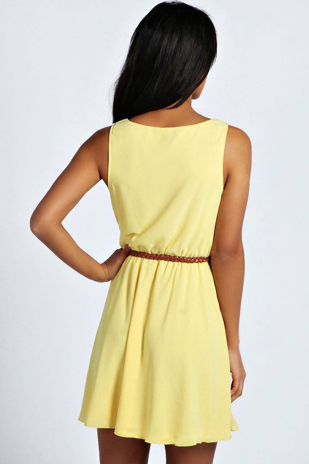 Frankie Sleeveless Chiffon Belted Skater Dress