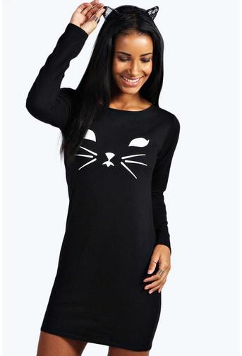 Ana Halloween Cat Face Bodycon Dress