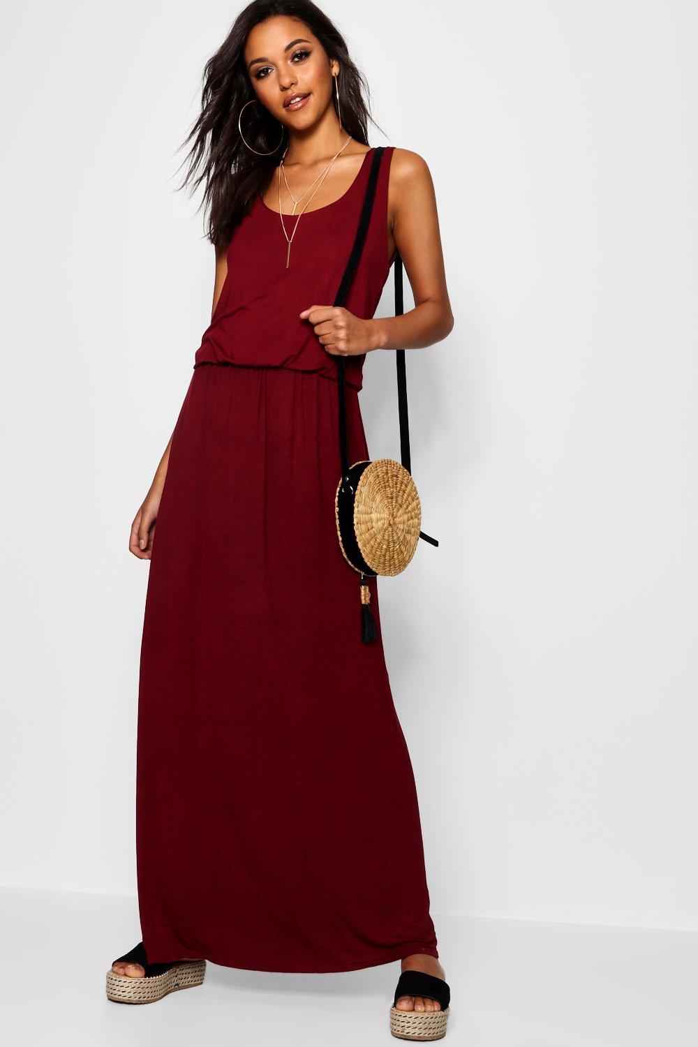 boohoo Serena Bagged Over Racer Back Maxi Dress - berry