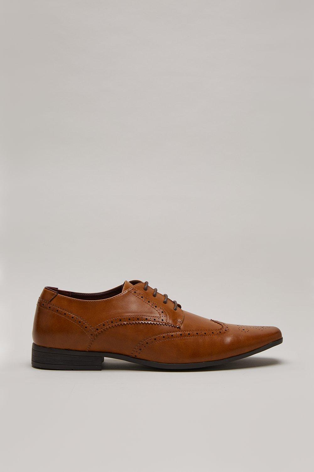 Mens Tan Leather Look Brogue Shoes - 9
