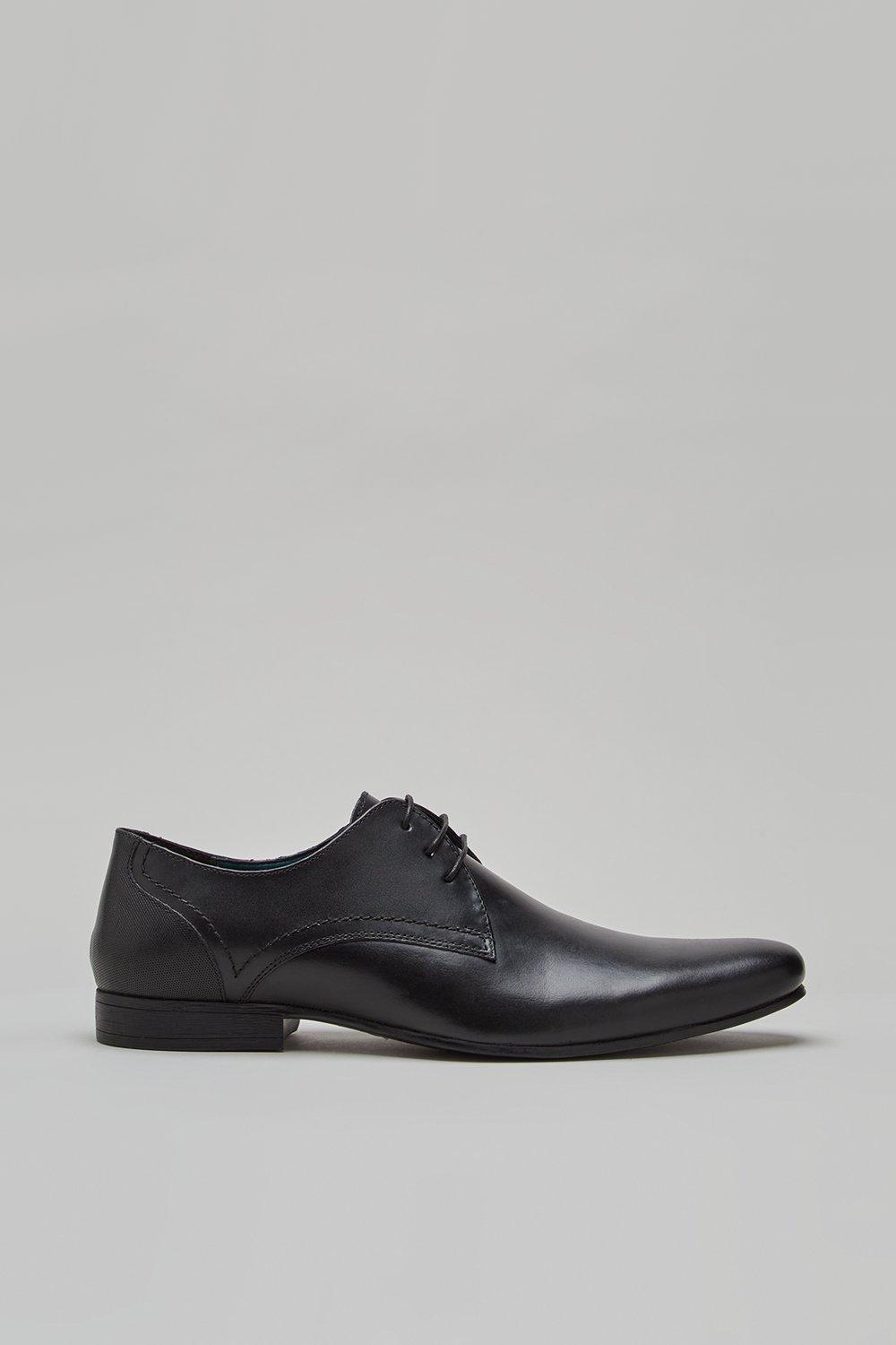 Mens Black Leather Derby Shoes - 9