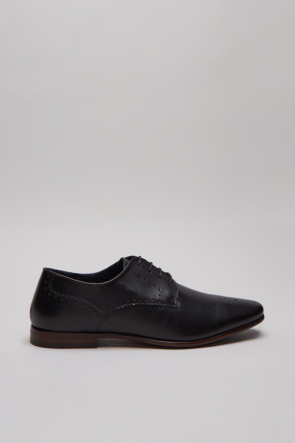 Mens Black Leather Derby Shoe - 42