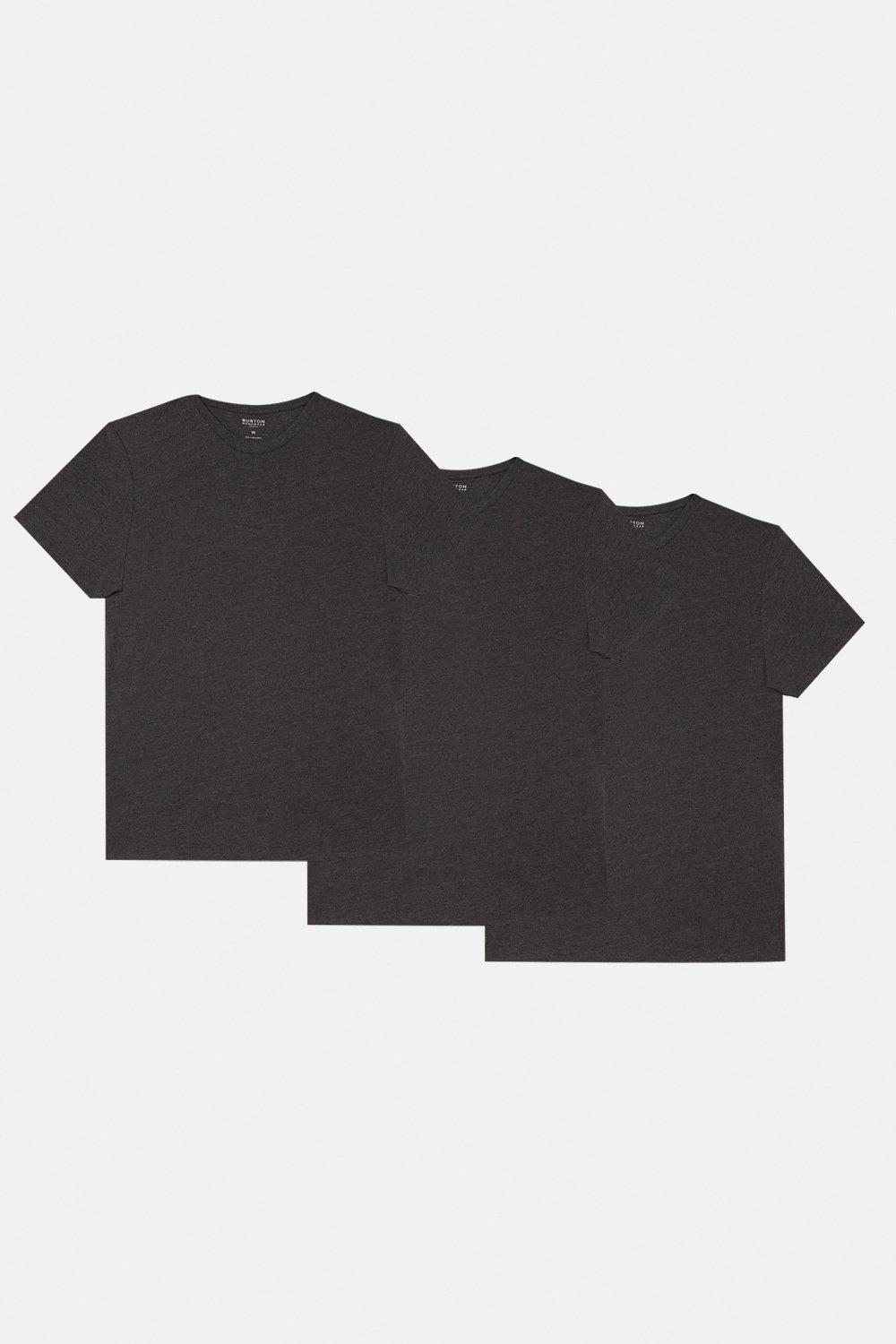Mens 3 Pack Charcoal Crew Neck T-shirts