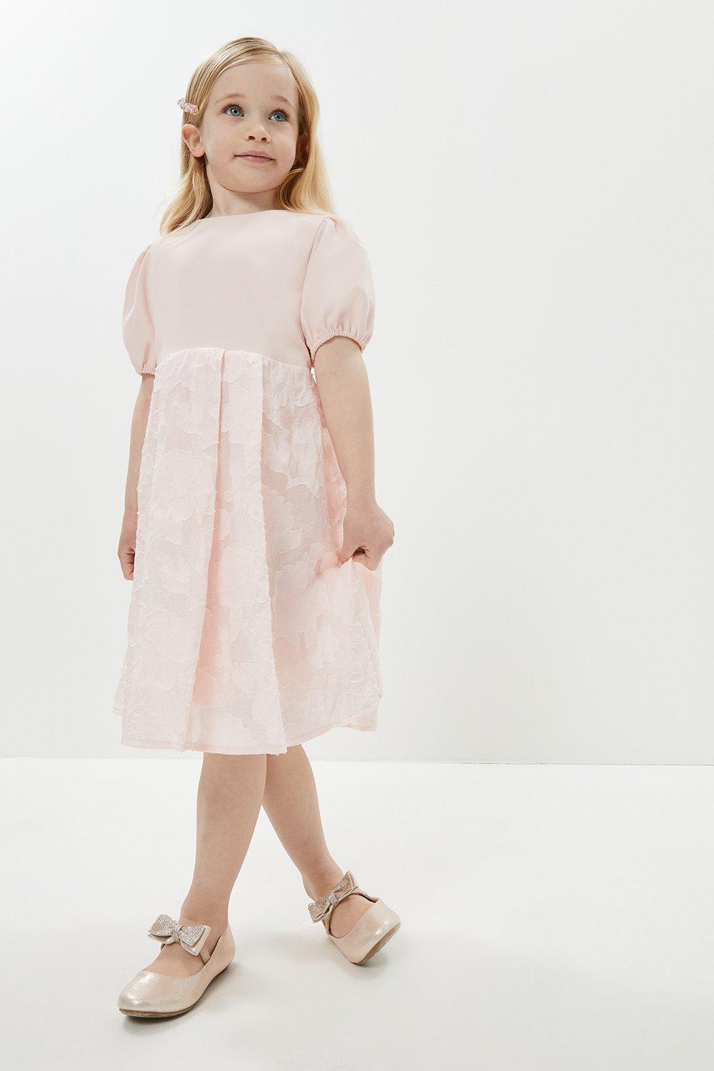 Coast Girls Puff Sleeve Floral Textured Skirt Dress -, Pink
