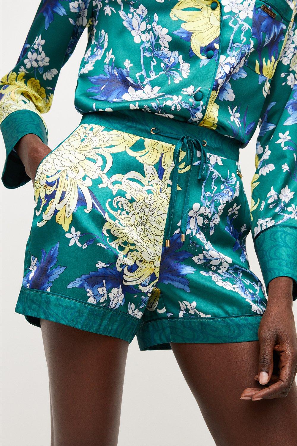 Karen Millen Chrysanthemum Satin Nightwear Shorts -, Floral
