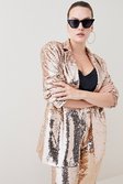 Gold Plus Size Sequin Tailored Single Breasted Jacket