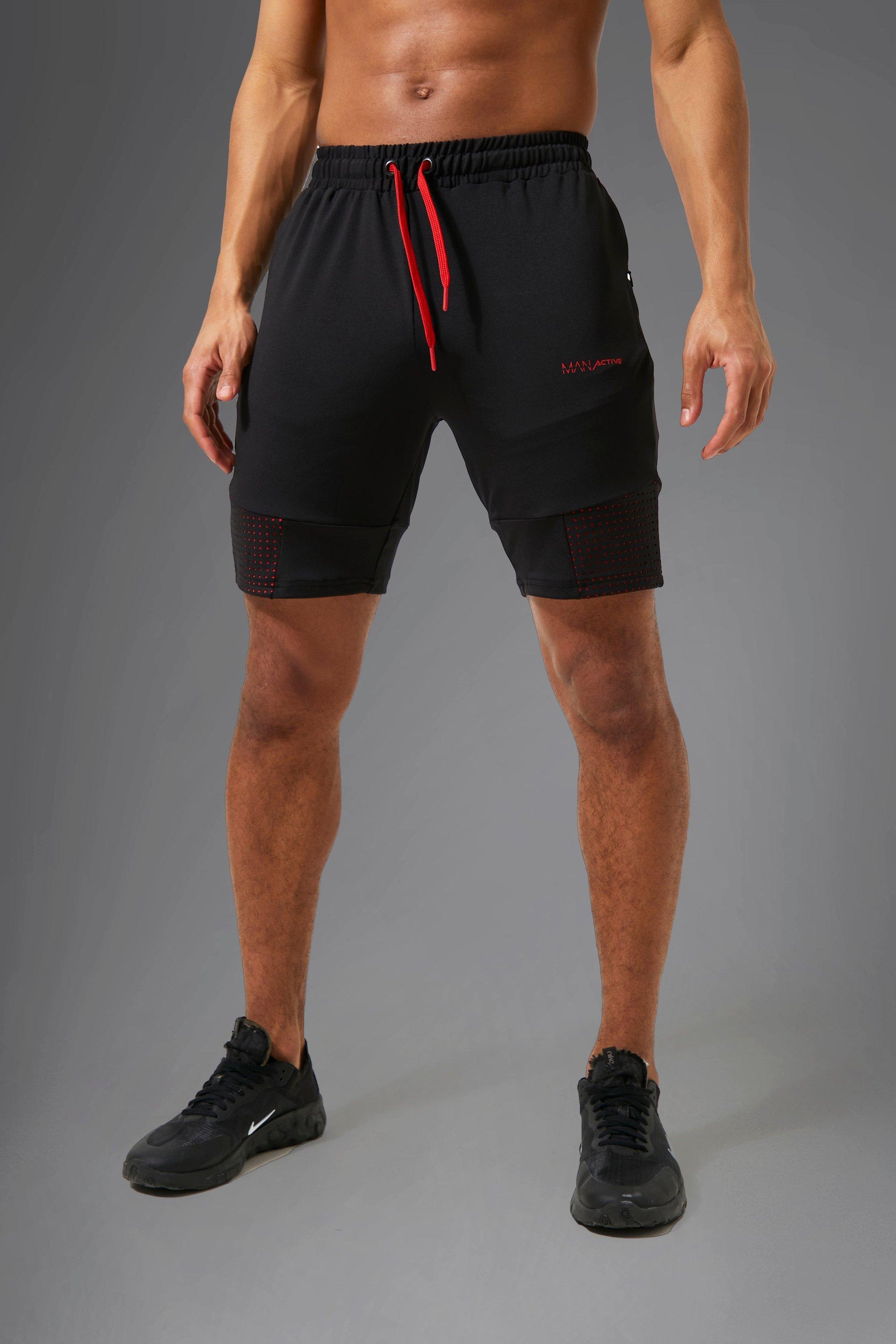 Man Active Shorts Med Meshpaneler, Black