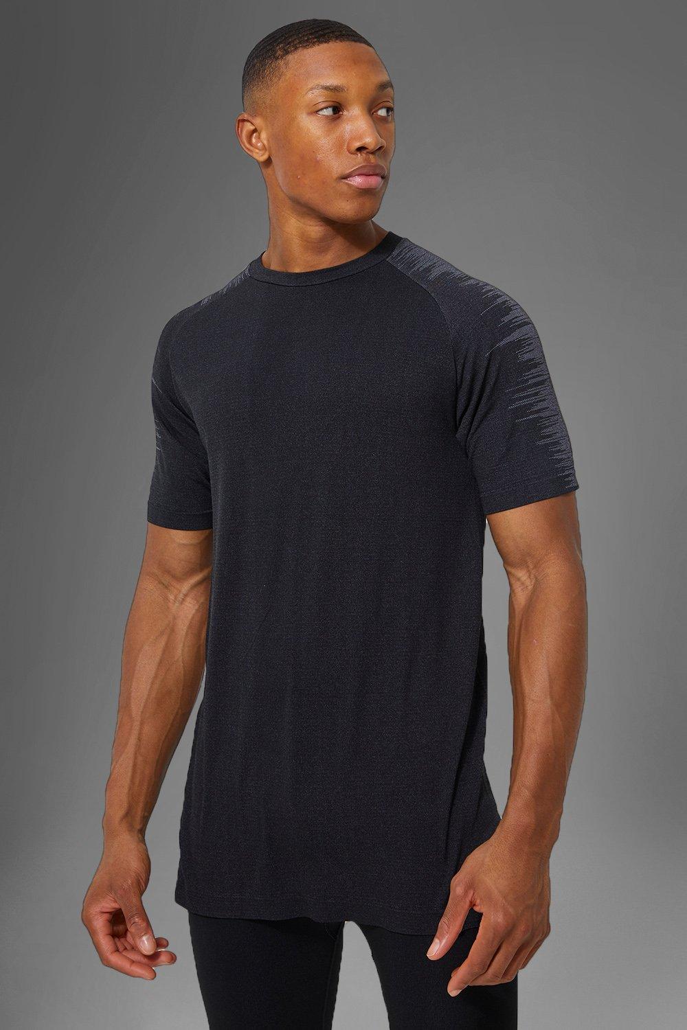 Man Active Sömlös T-Shirt Med Ränder, Black
