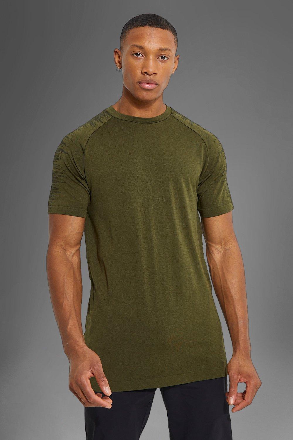 Man Active Sömlös T-Shirt Med Ränder, Green