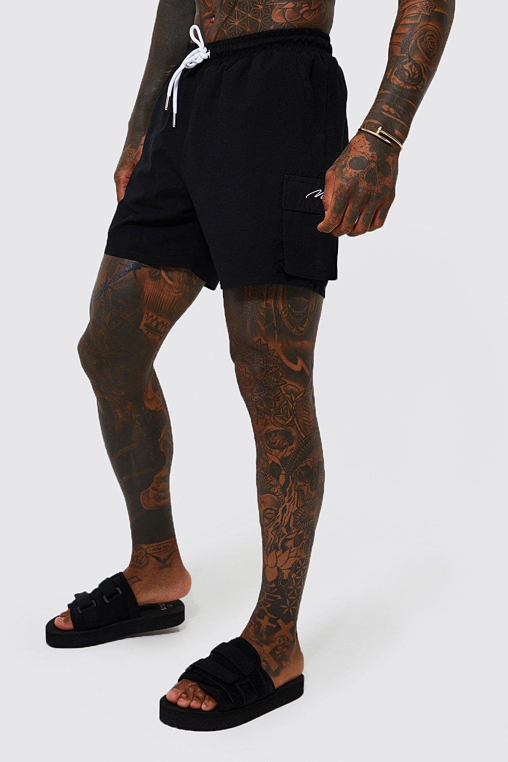 Recycled Man Signature Cargo Swim Shorts, Black