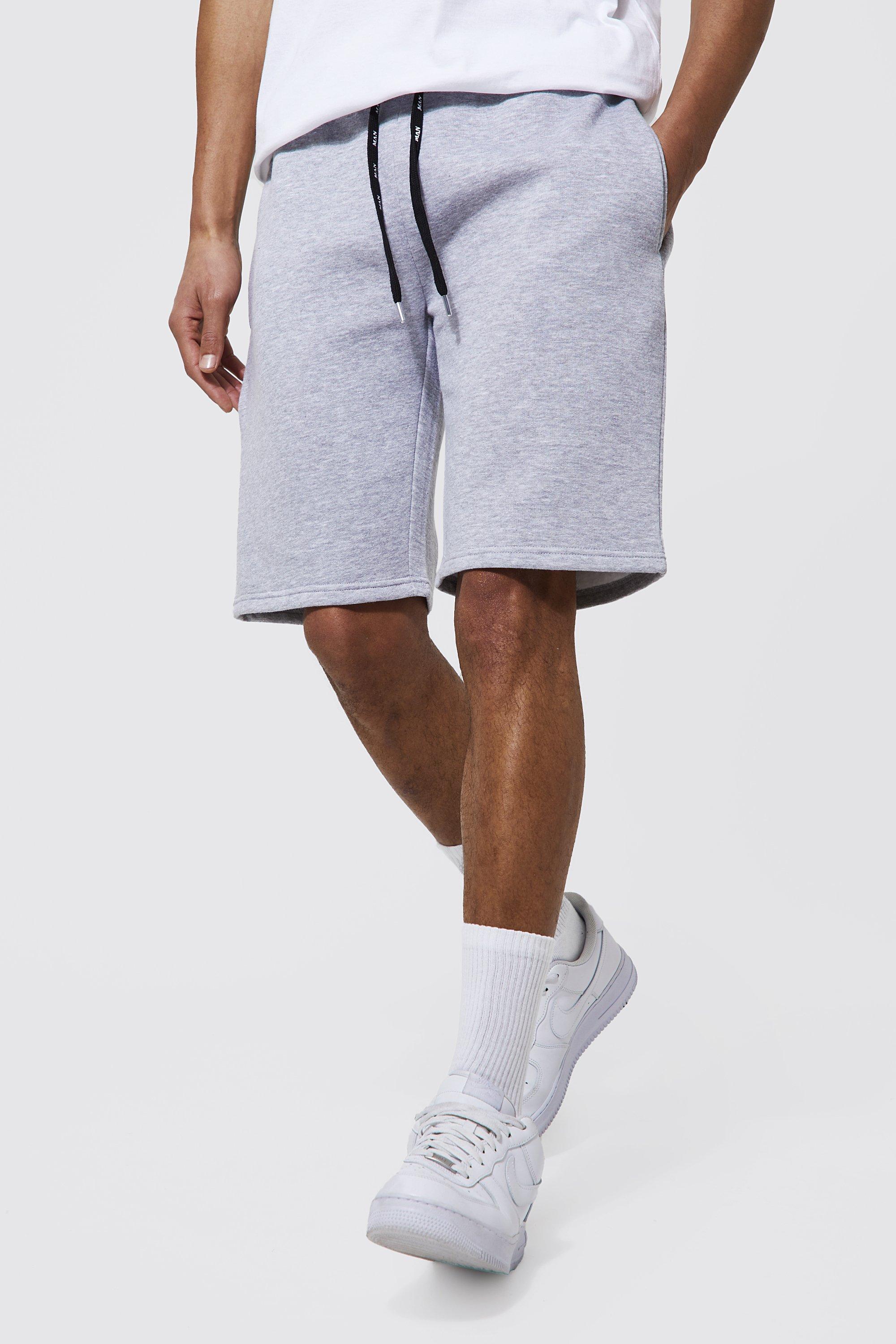 Mens Grey Tall Jersey Shorts With Man Drawcords, Grey