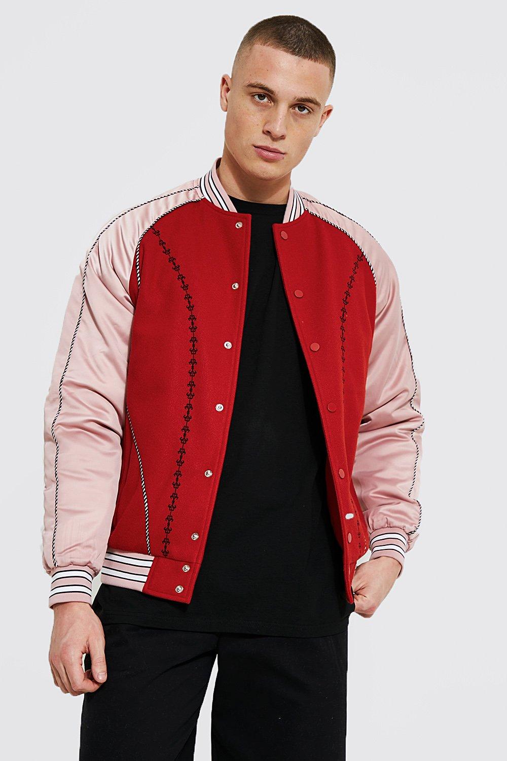 bomber satiné à broderie style western homme - rose - xl, rose