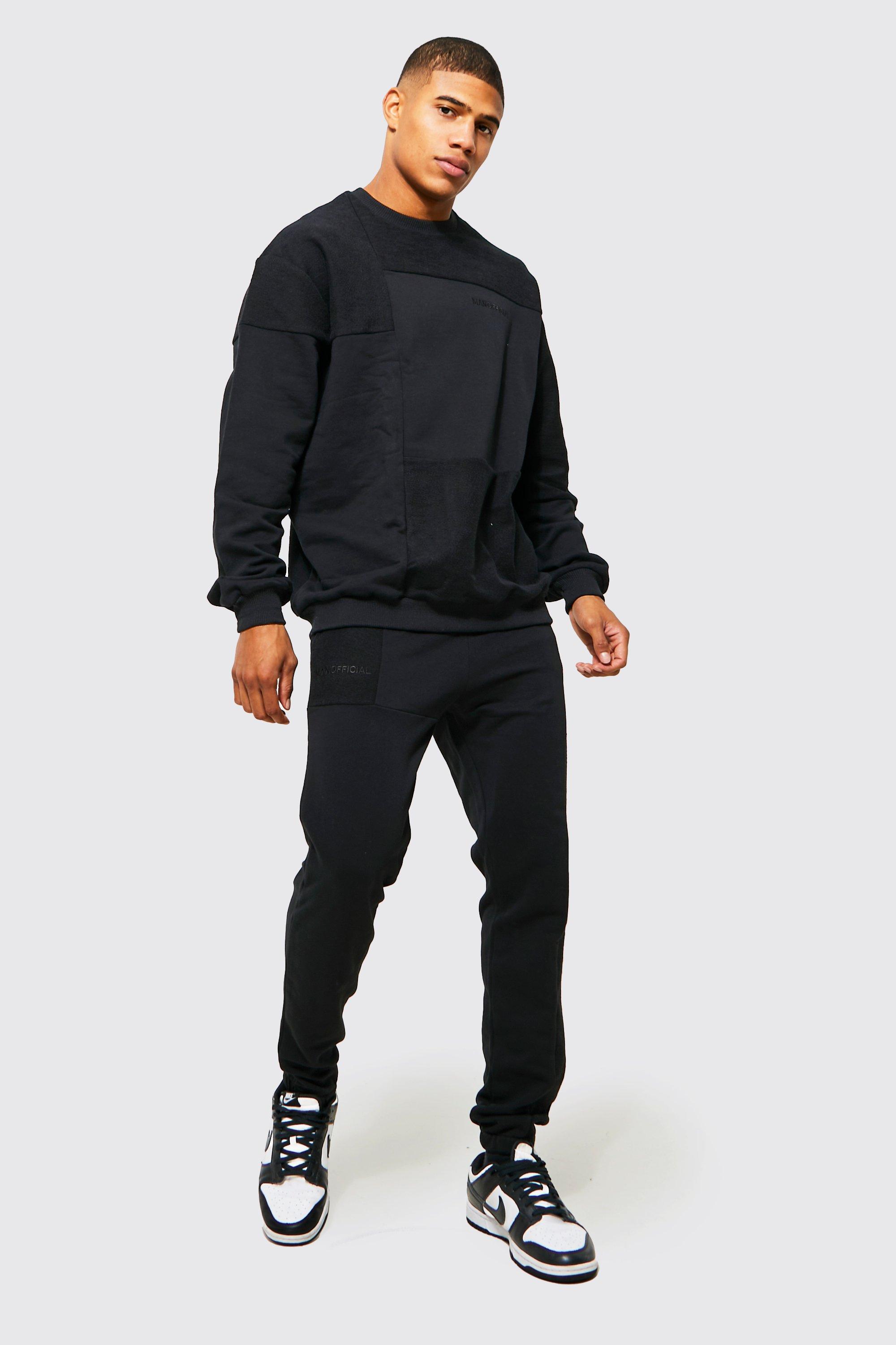 Oversize Man Patchwork Sweatshirt-Trainingsanzug - Black - M, Black
