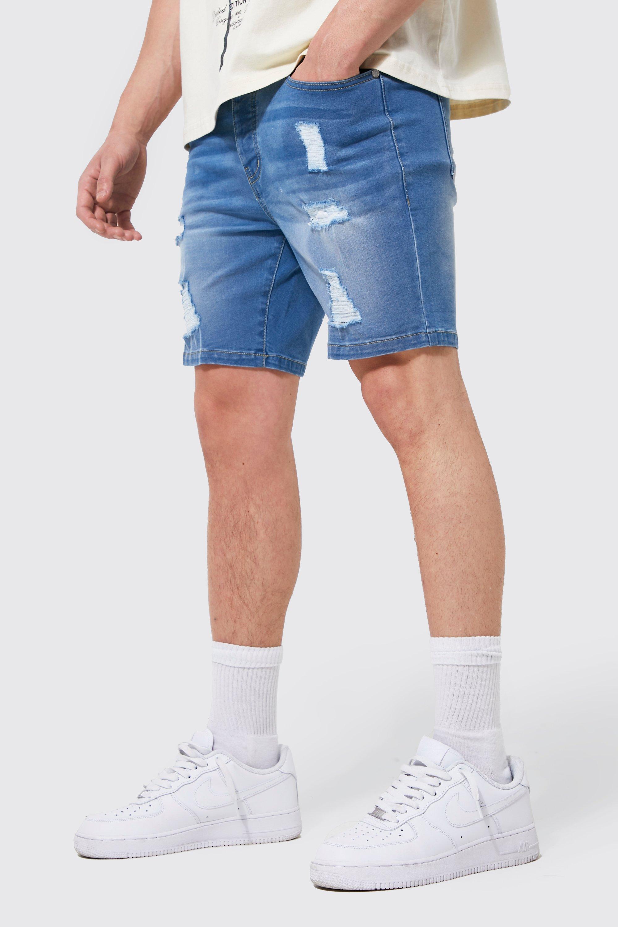 short en jean déchiré coupe skinny homme - bleu - 30, bleu