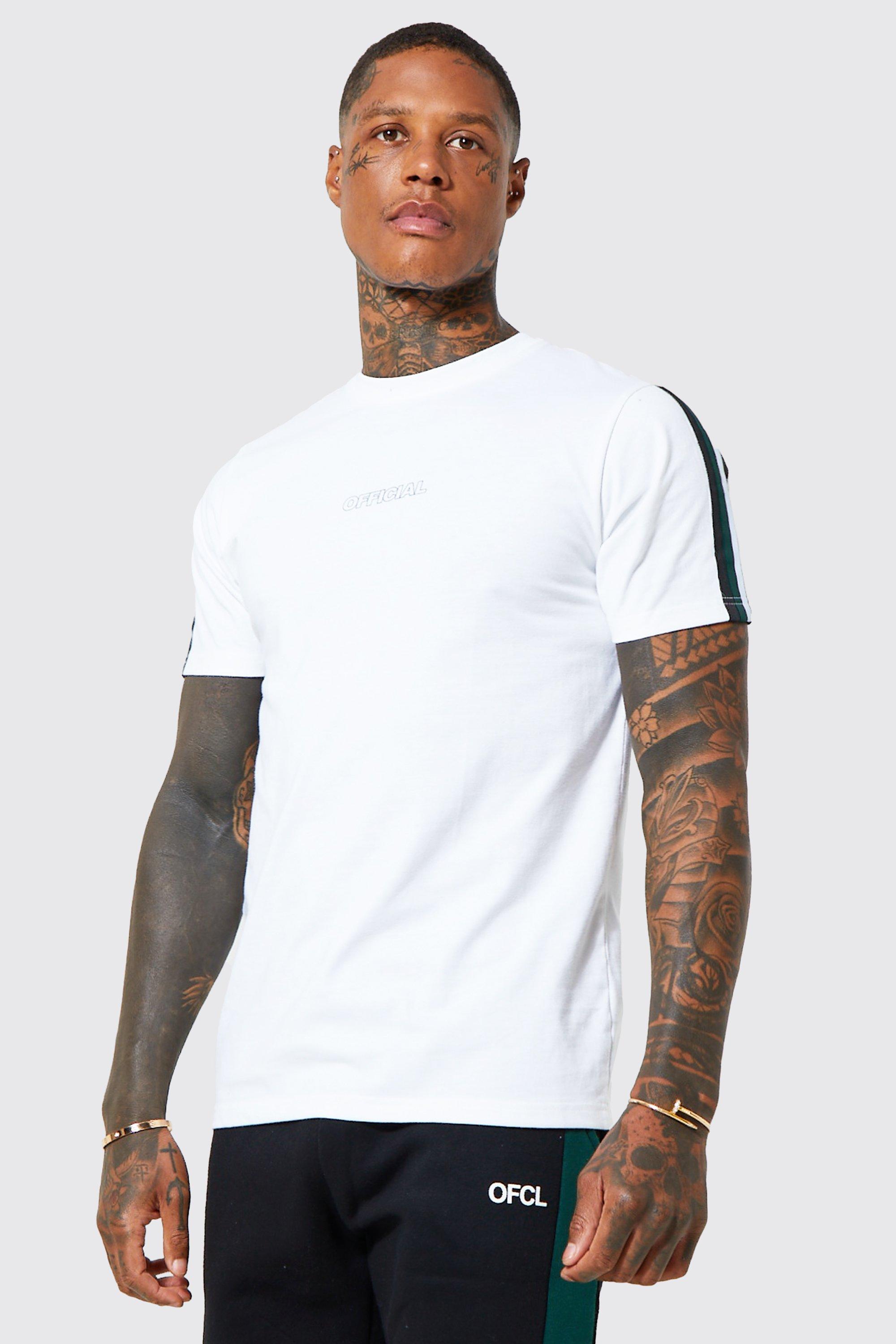 Image of T-shirt con stampa Official e striscia laterale, Bianco