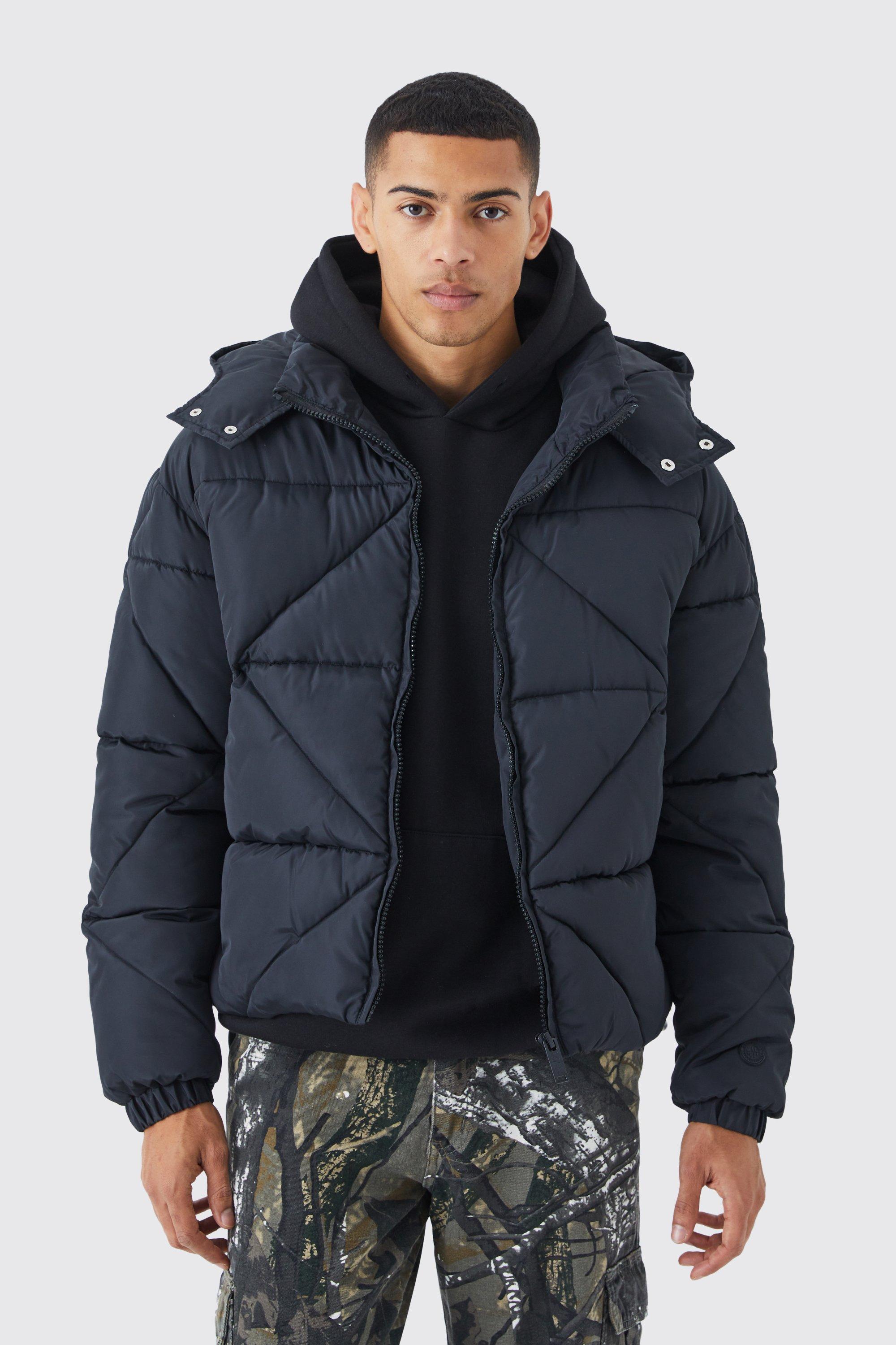 Mens Black Abstract Quilted Puffer product