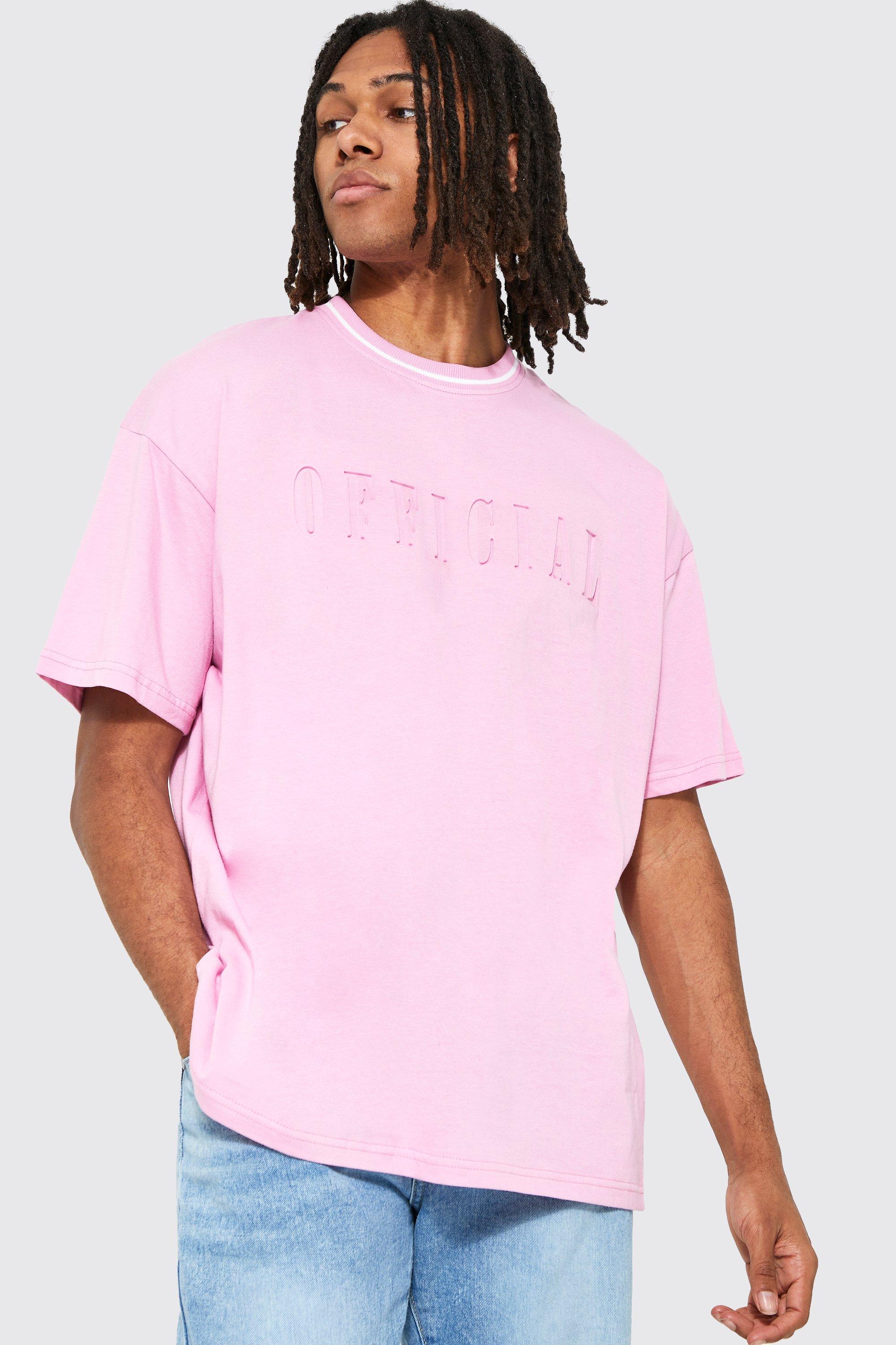 Oversized Official Gestreept Geribbeld T-Shirt Met Reliëf, Pink