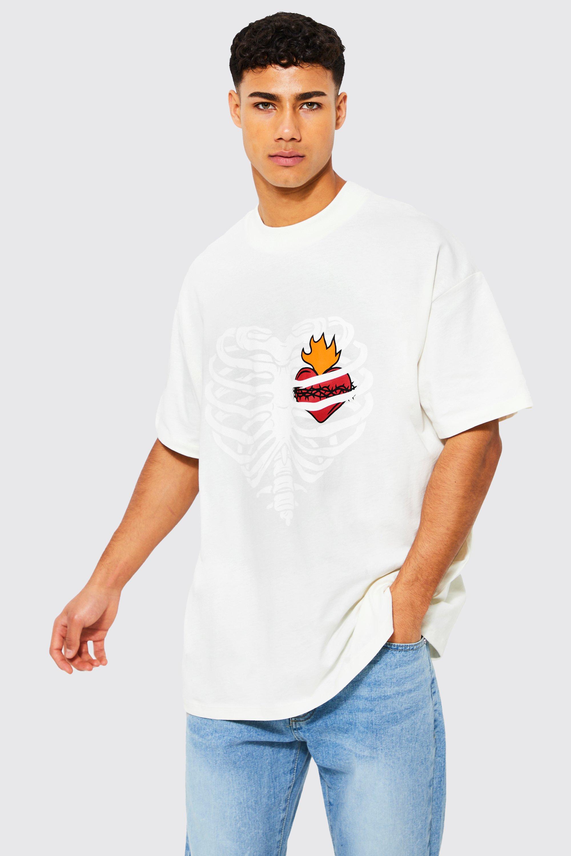 Oversize T-Shirt Mit Print - Ecru - Xs, Ecru