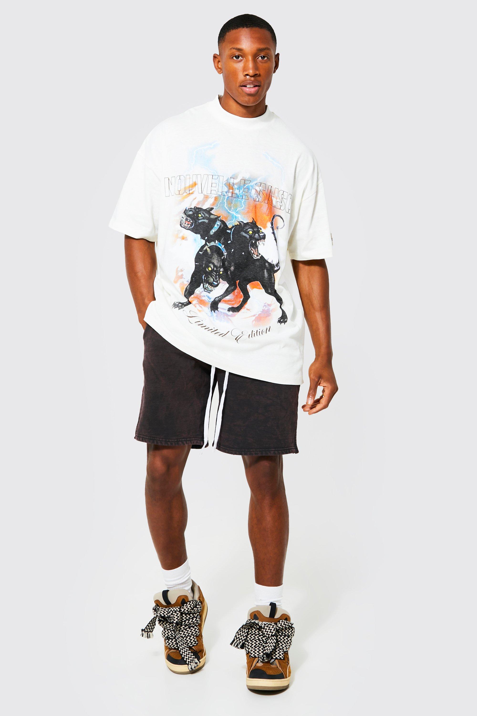 Oversized Gebleekte Honden Set Met T-Shirt En Shorts, Taupe