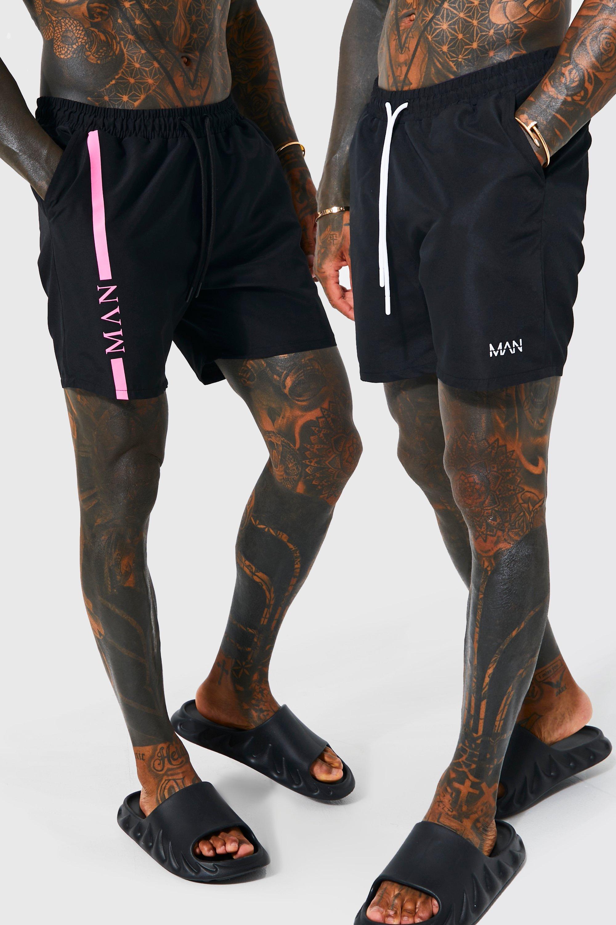 Mens Black 2 Pack Print And Plain Swim Shorts product
