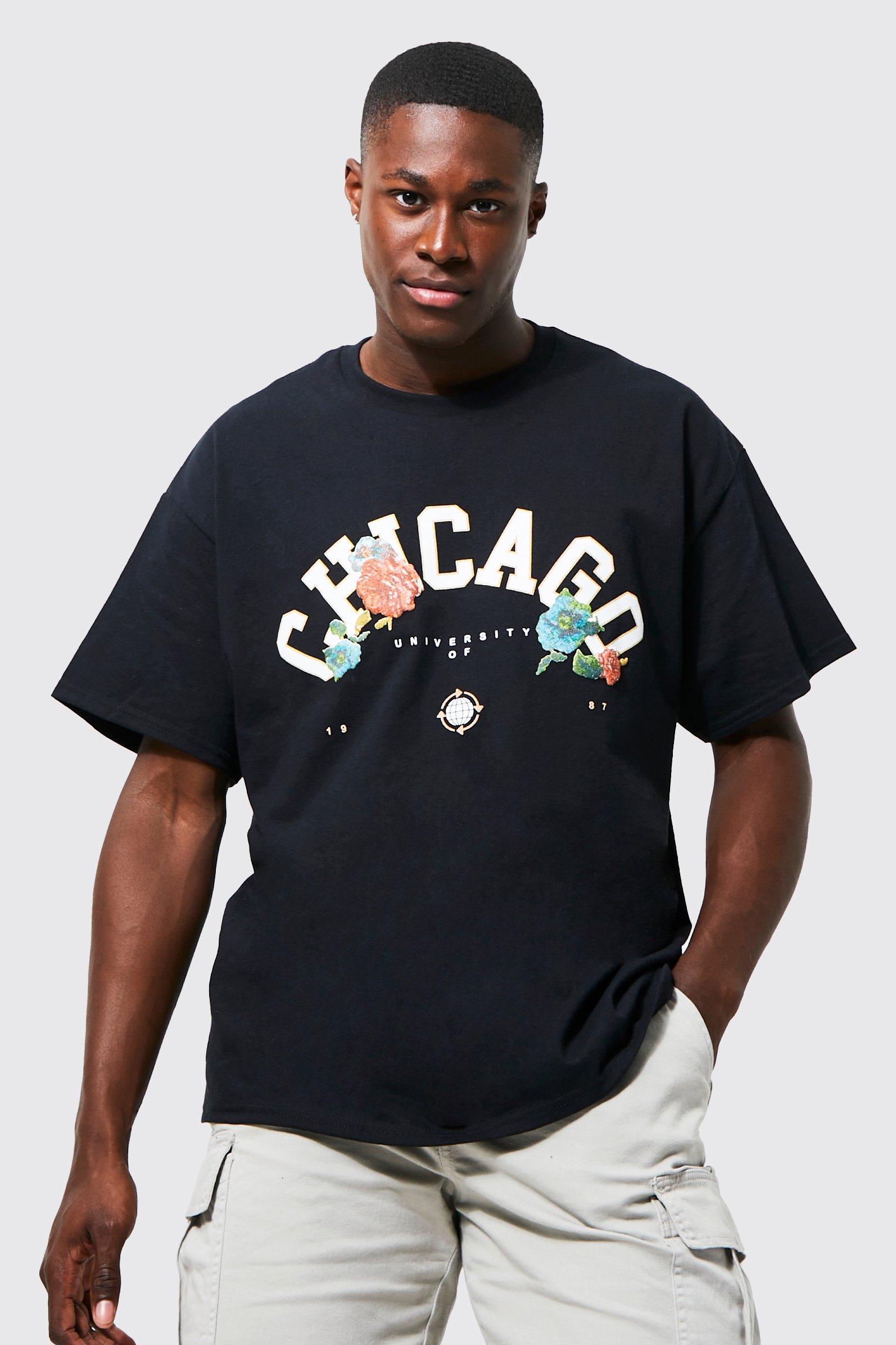 Oversized Chicago Bloemen T-Shirt, Black
