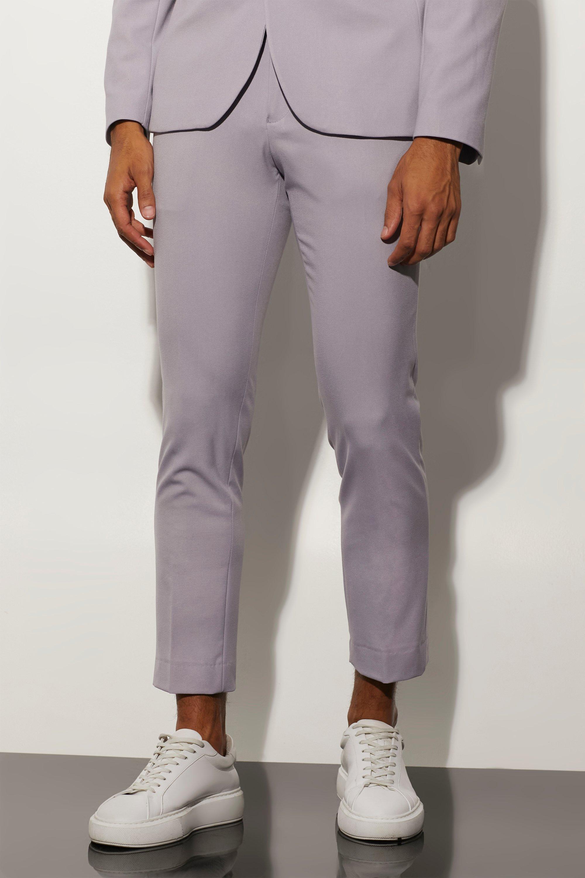 Mens Purple Skinny Crop Suit Trousers, Purple