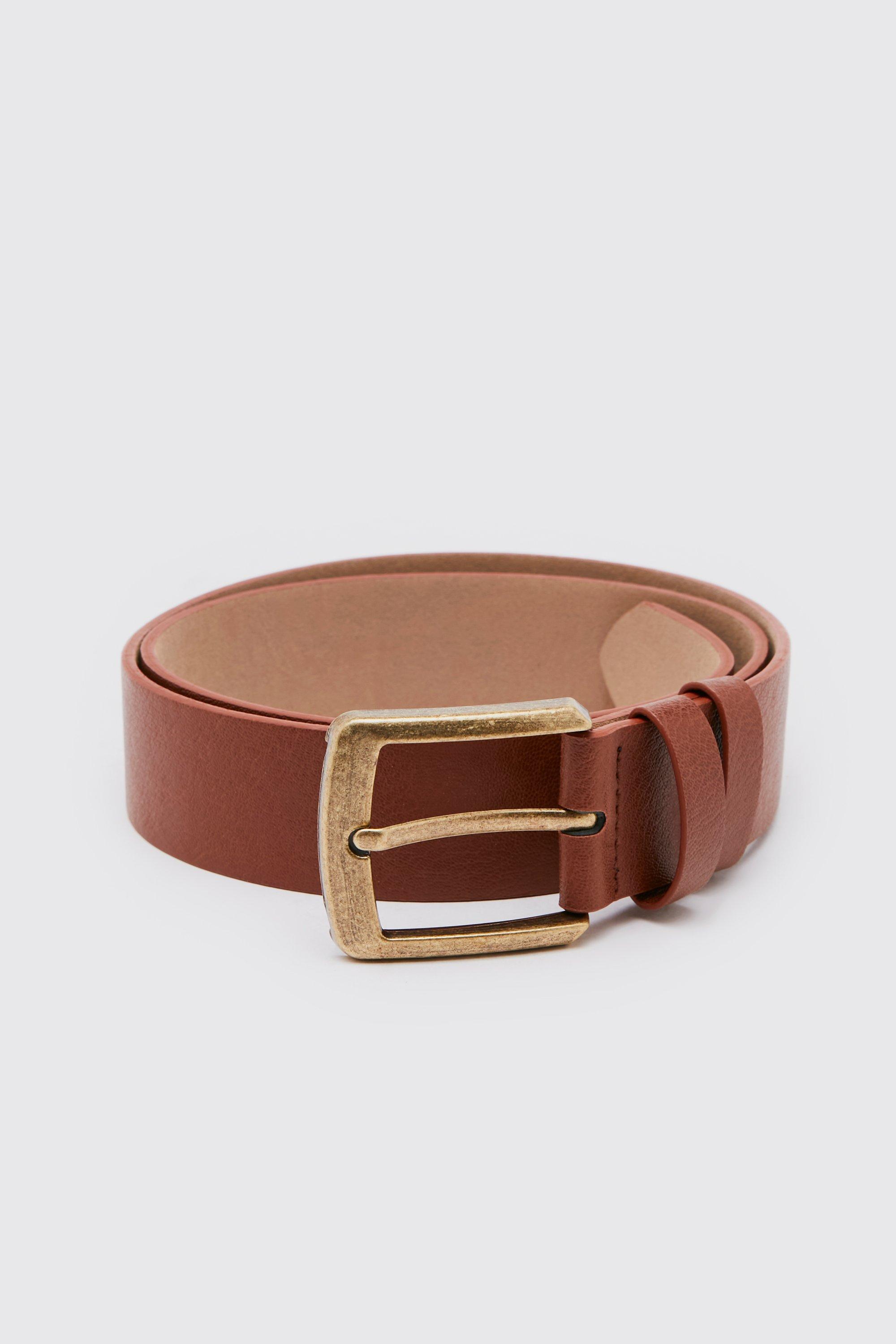 Boohoo Casual Leather Look Jeans Belt, Tan