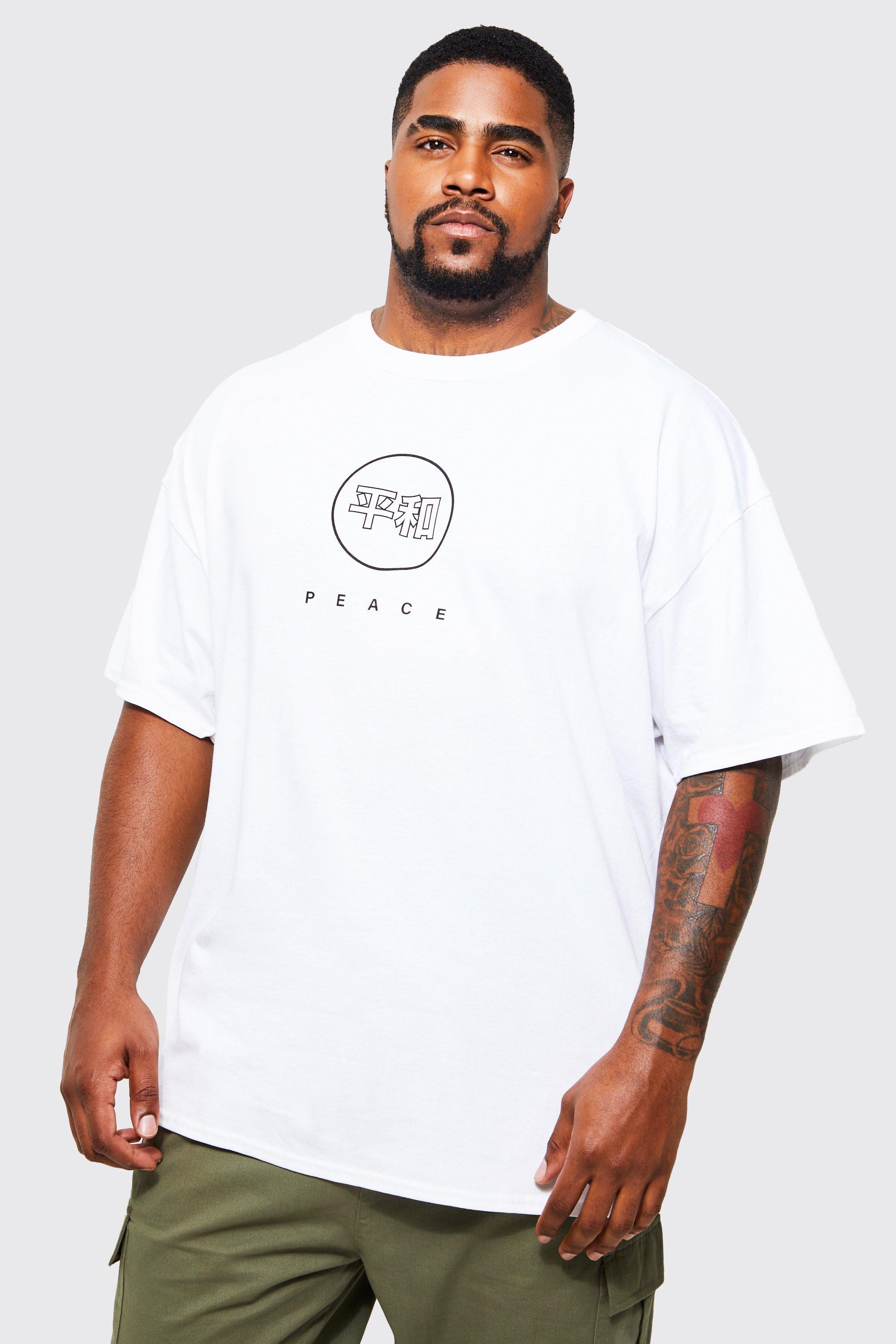 Plus Peace T-Shirt Met Tekst, White