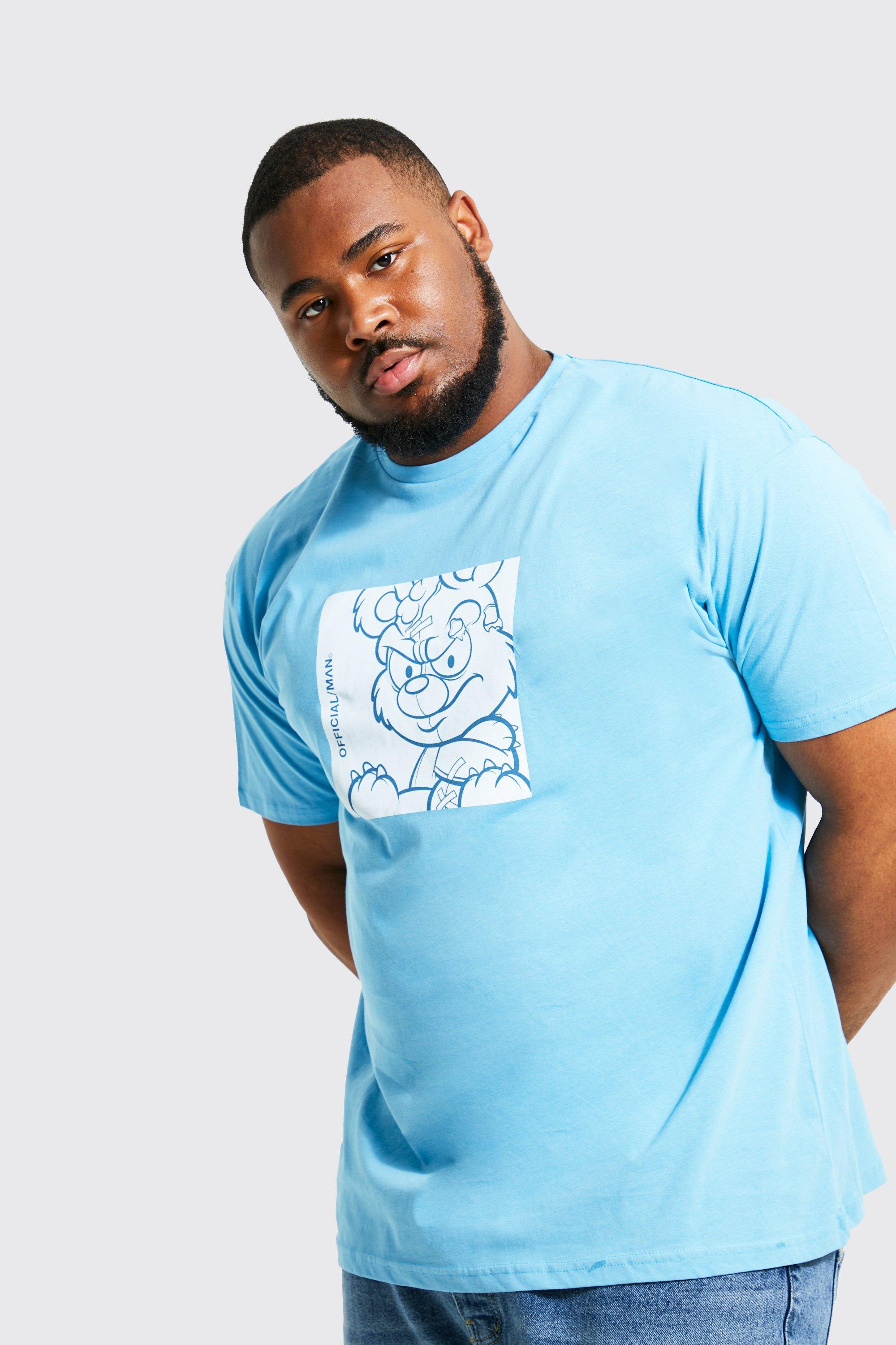 Plus Teddy T-Shirt Met Print, Light Blue