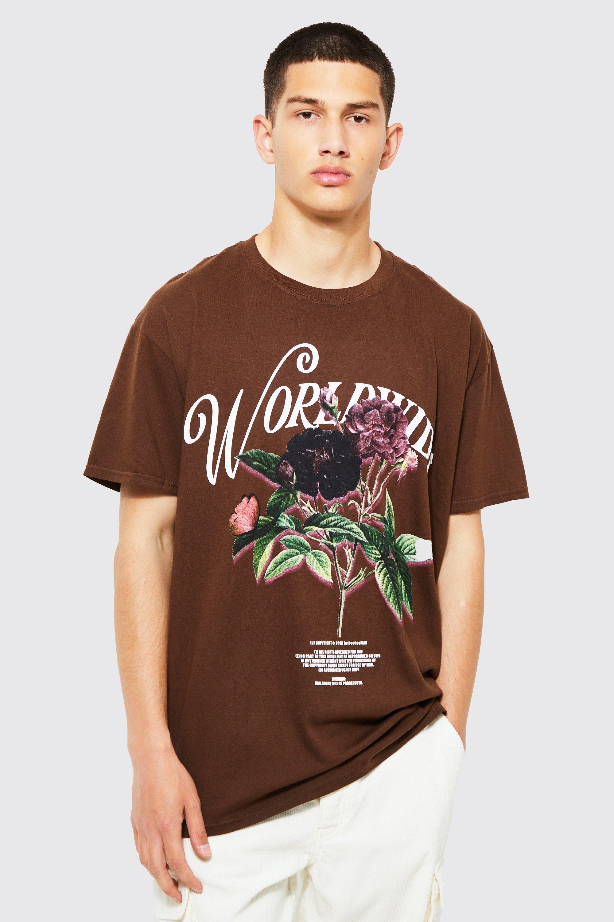 Oversized Floral Worldwide Overdye T-Shirt, Brown
