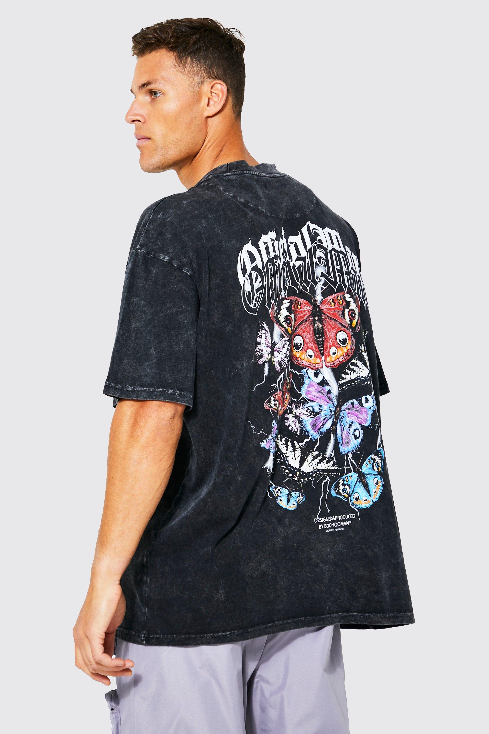 Tall Acid Wash Butterfly T-Shirt, Charcoal