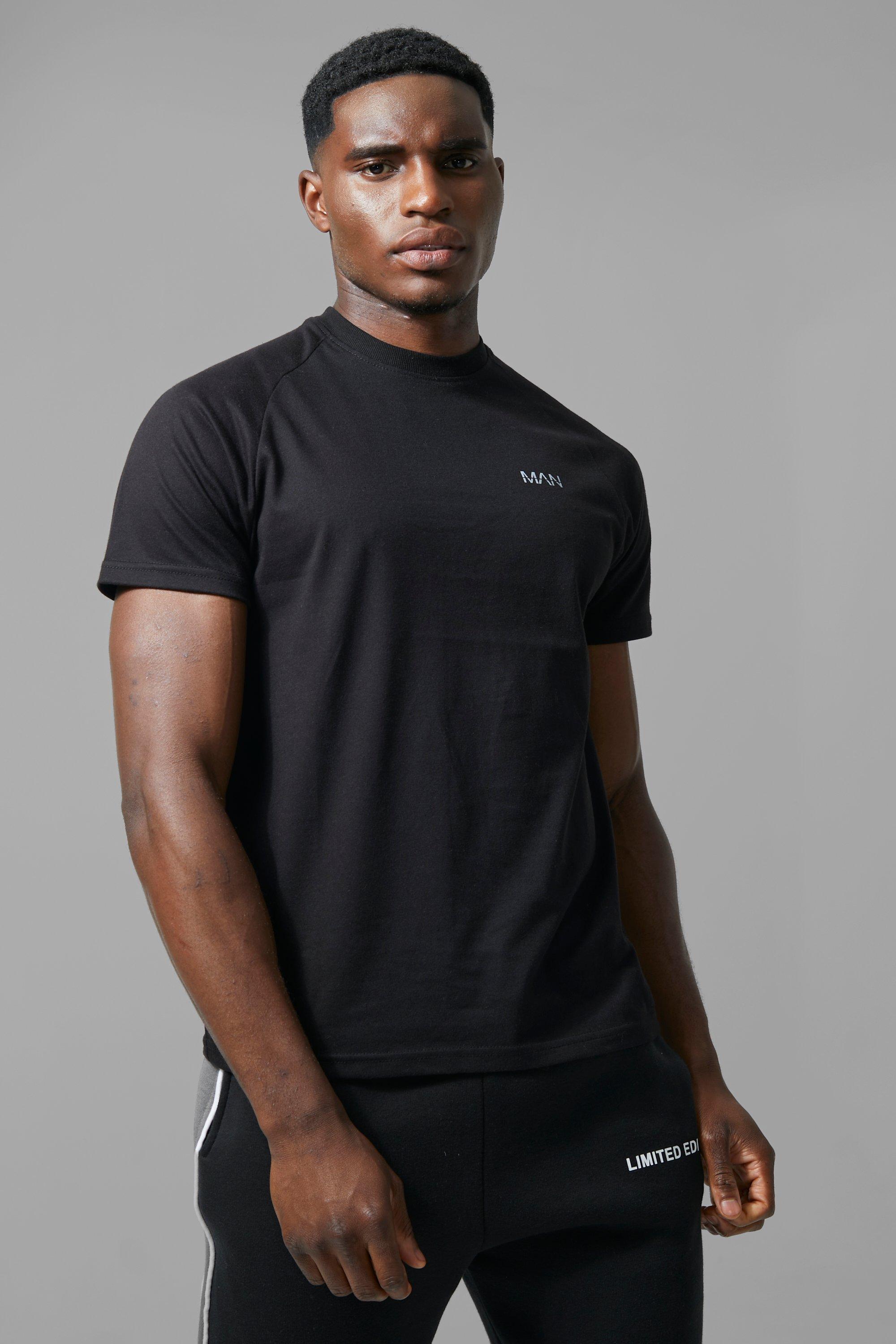 Mens Black Man Active Gym Raglan T-shirt, Black