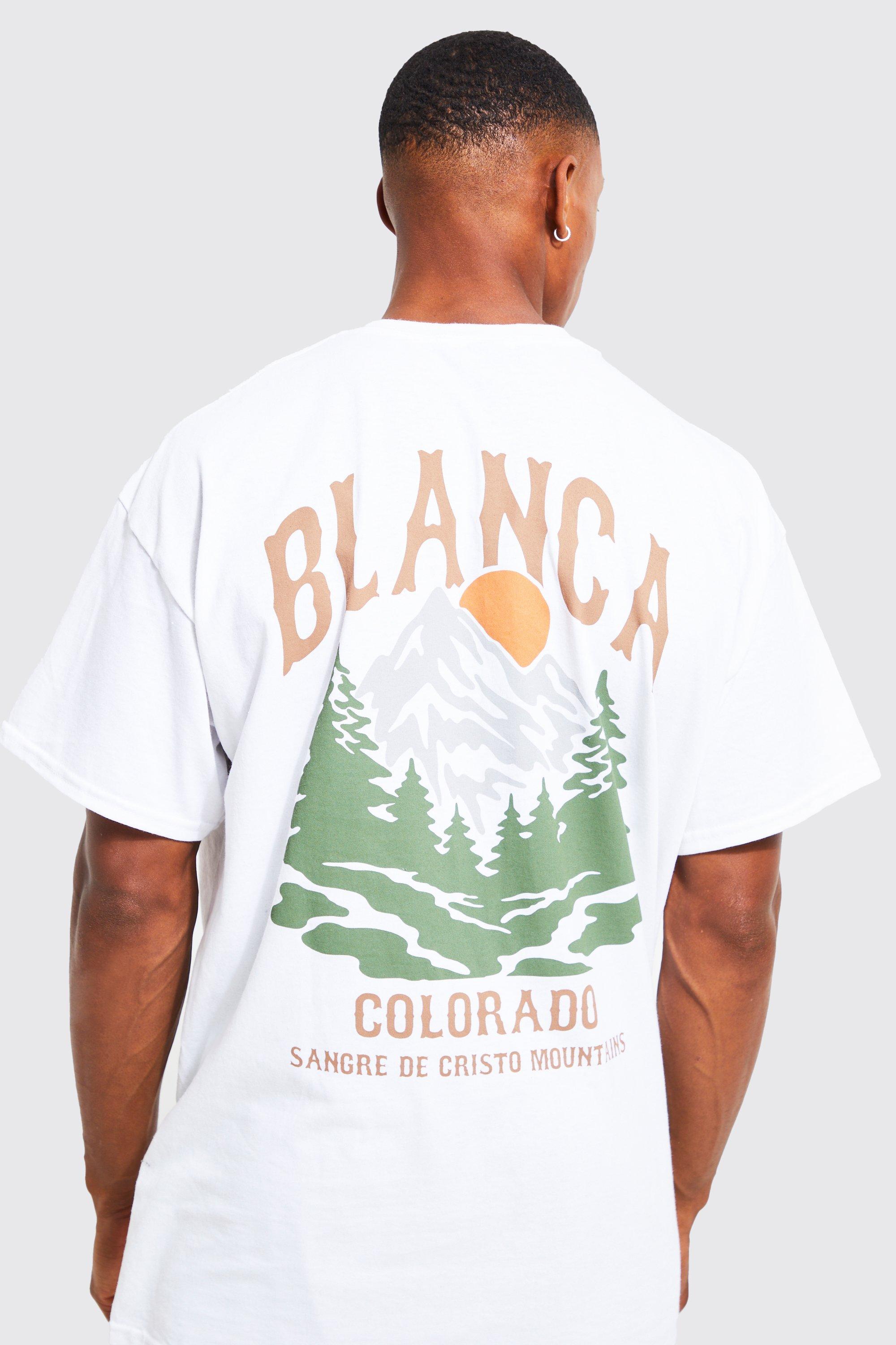 Image of T-shirt oversize con grafica Colorado Mountains, Bianco