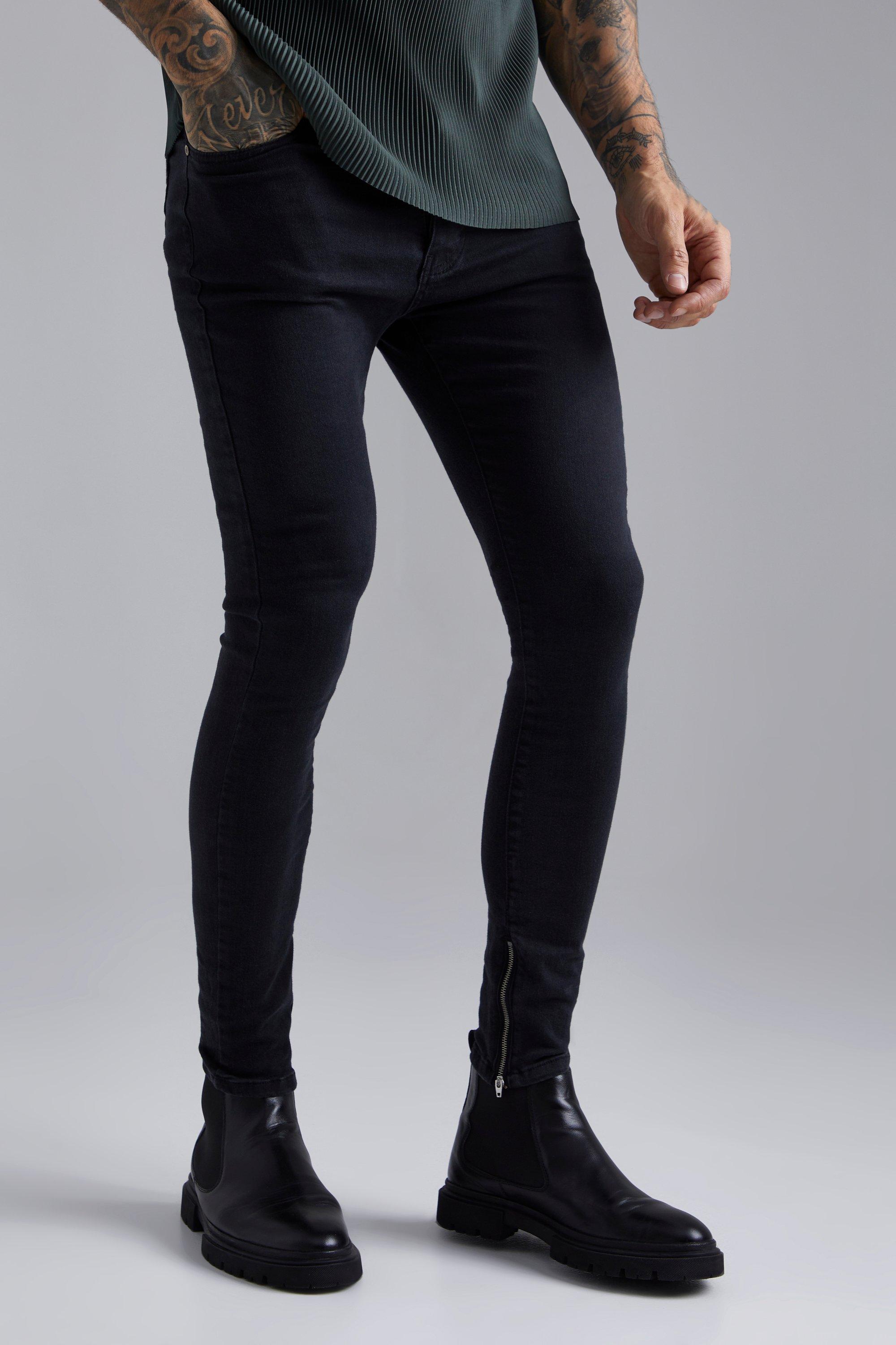 Super Skinny Jeans Med Dragkedjor, Black