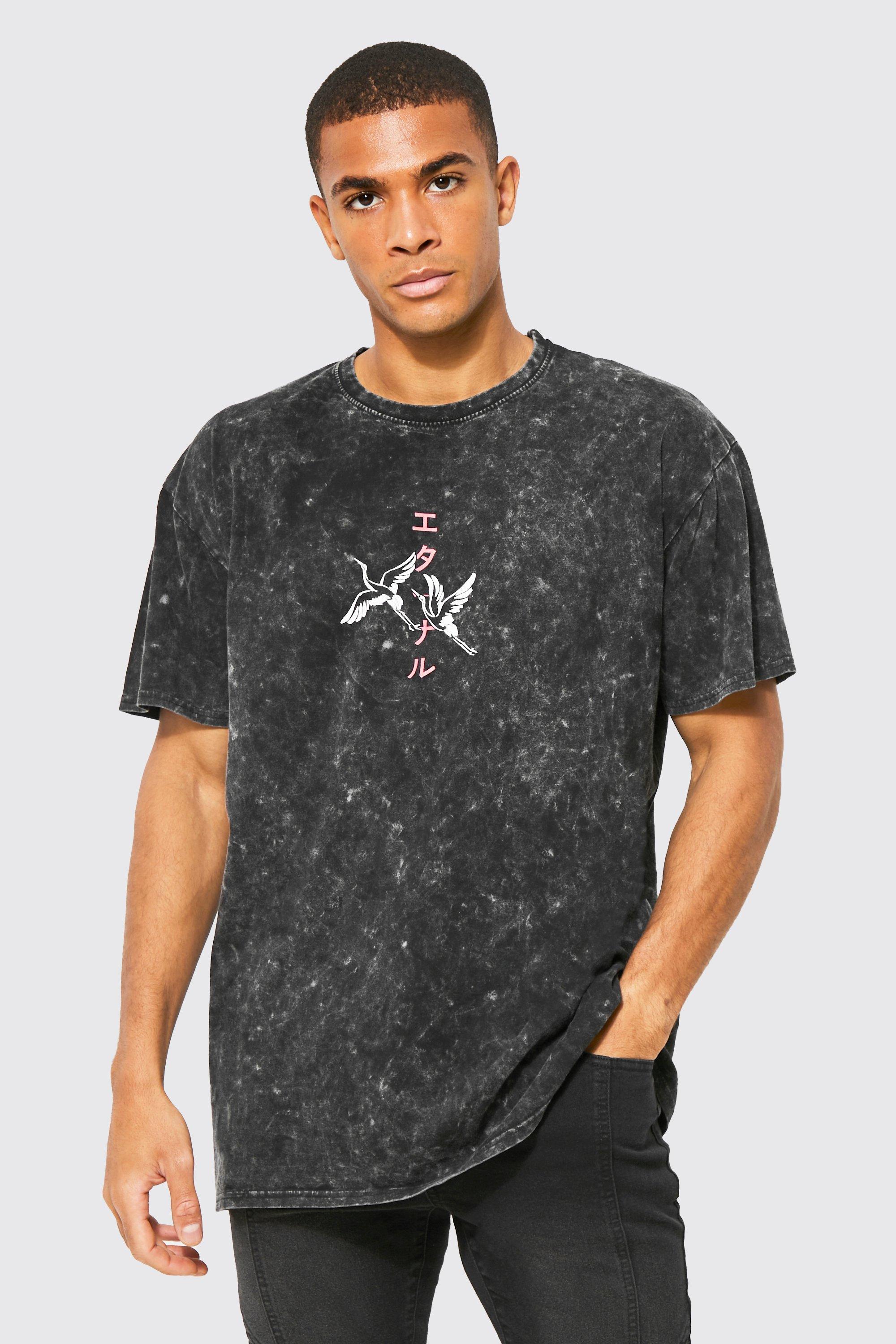 Oversize T-Shirt Mit Acid-Waschung Und Print - Charcoal - M, Charcoal