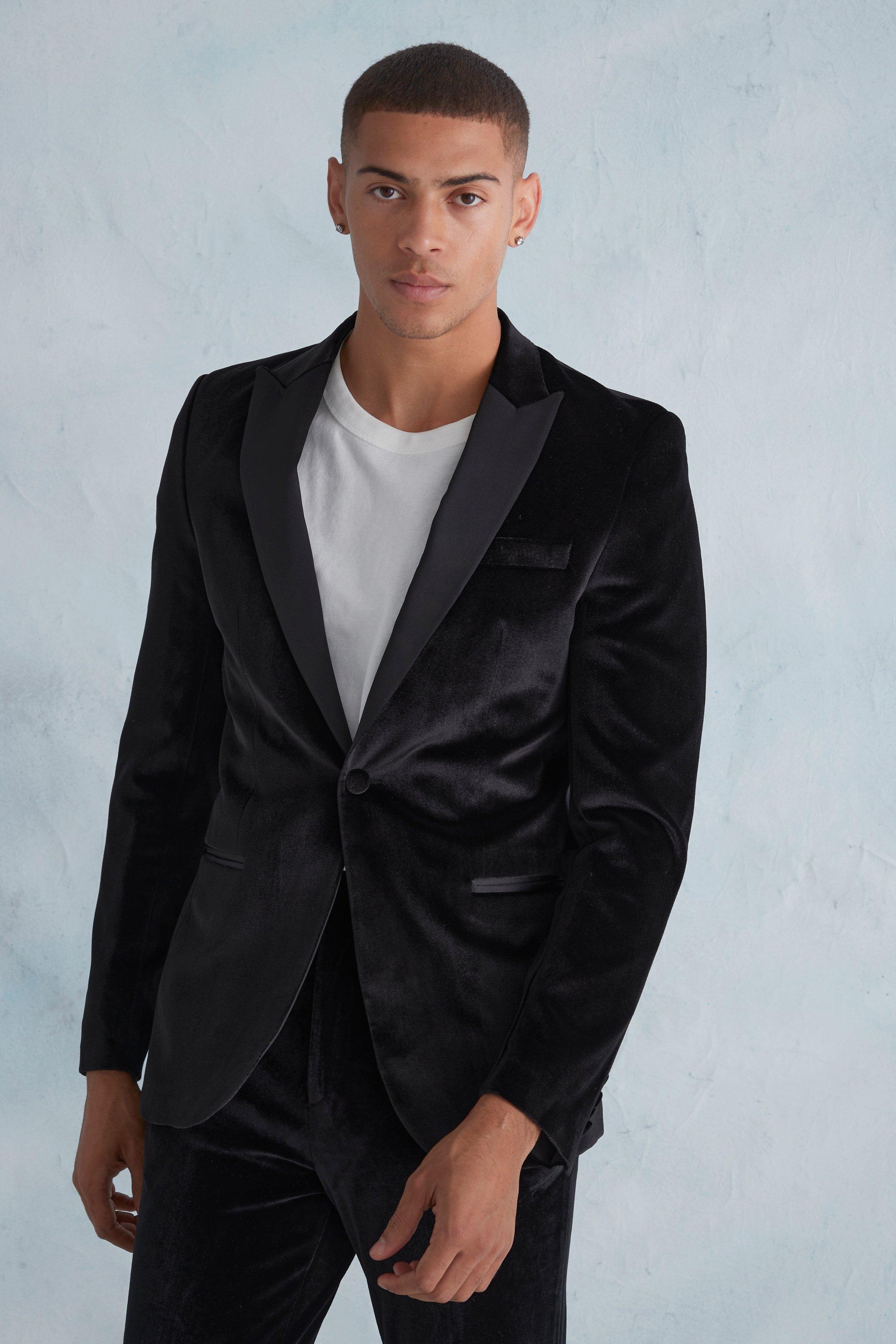 veste de costume cintrée satinée en velours homme - noir - 40, noir