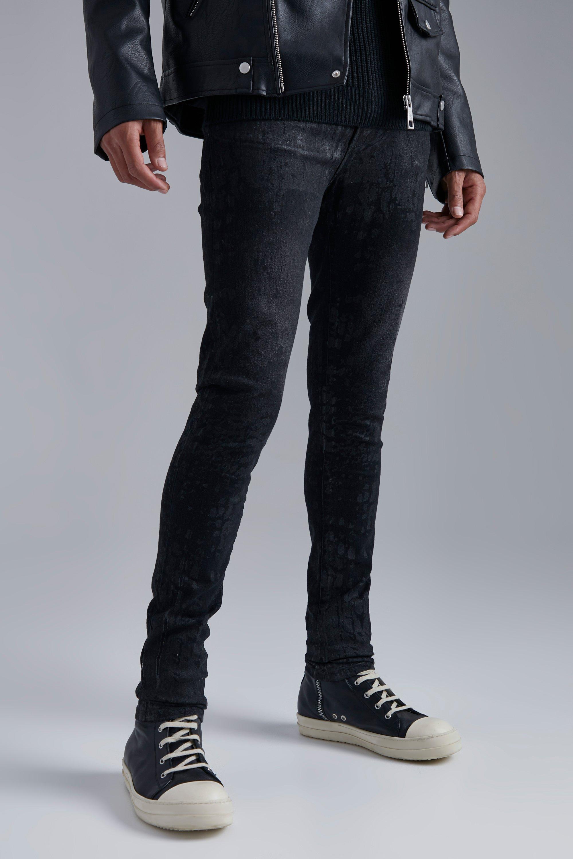 Tall Skinny Jeans Med Ormskinnsmönster Och Stretch, Black