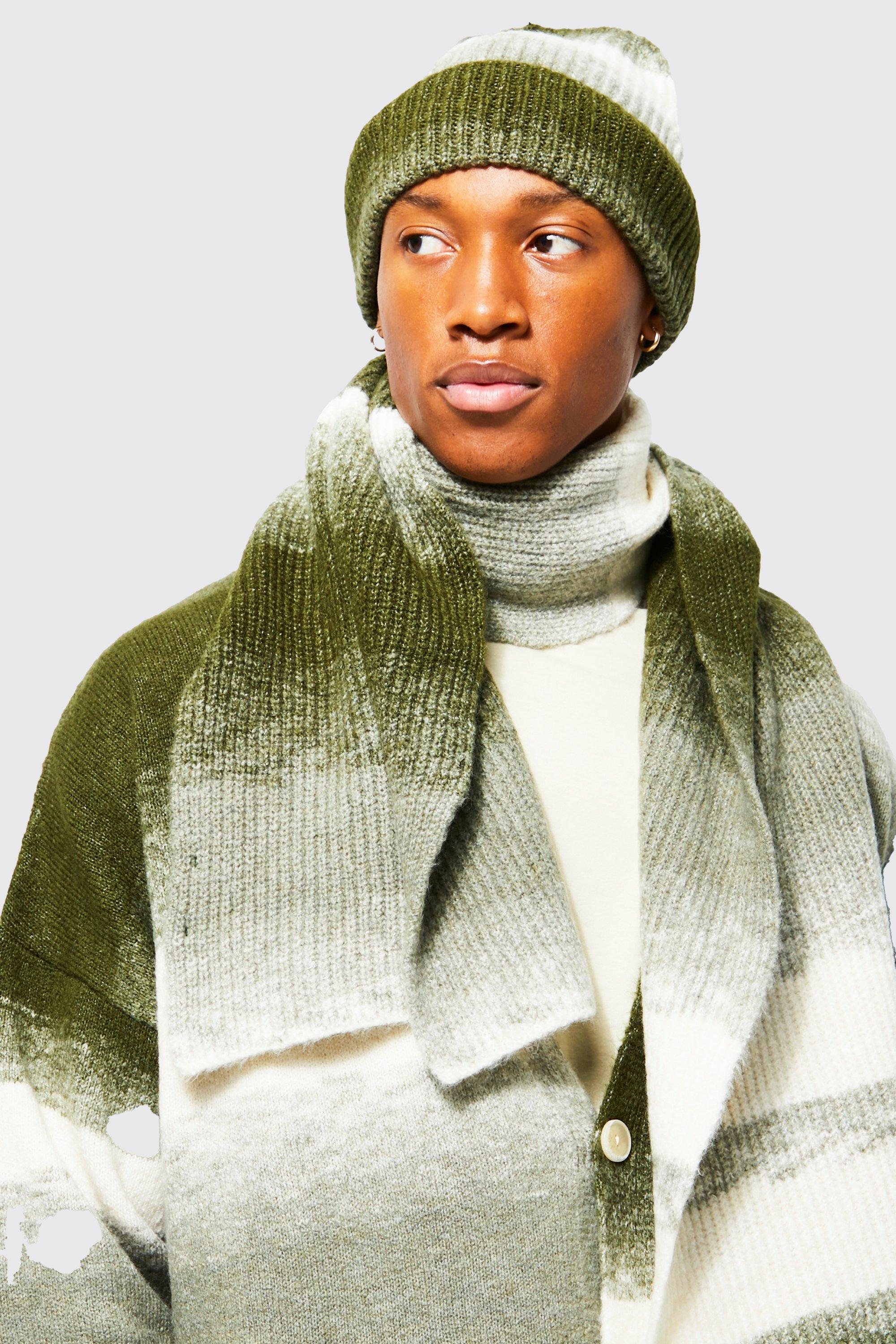 Mens Green Ombre Knit Scarf, Green