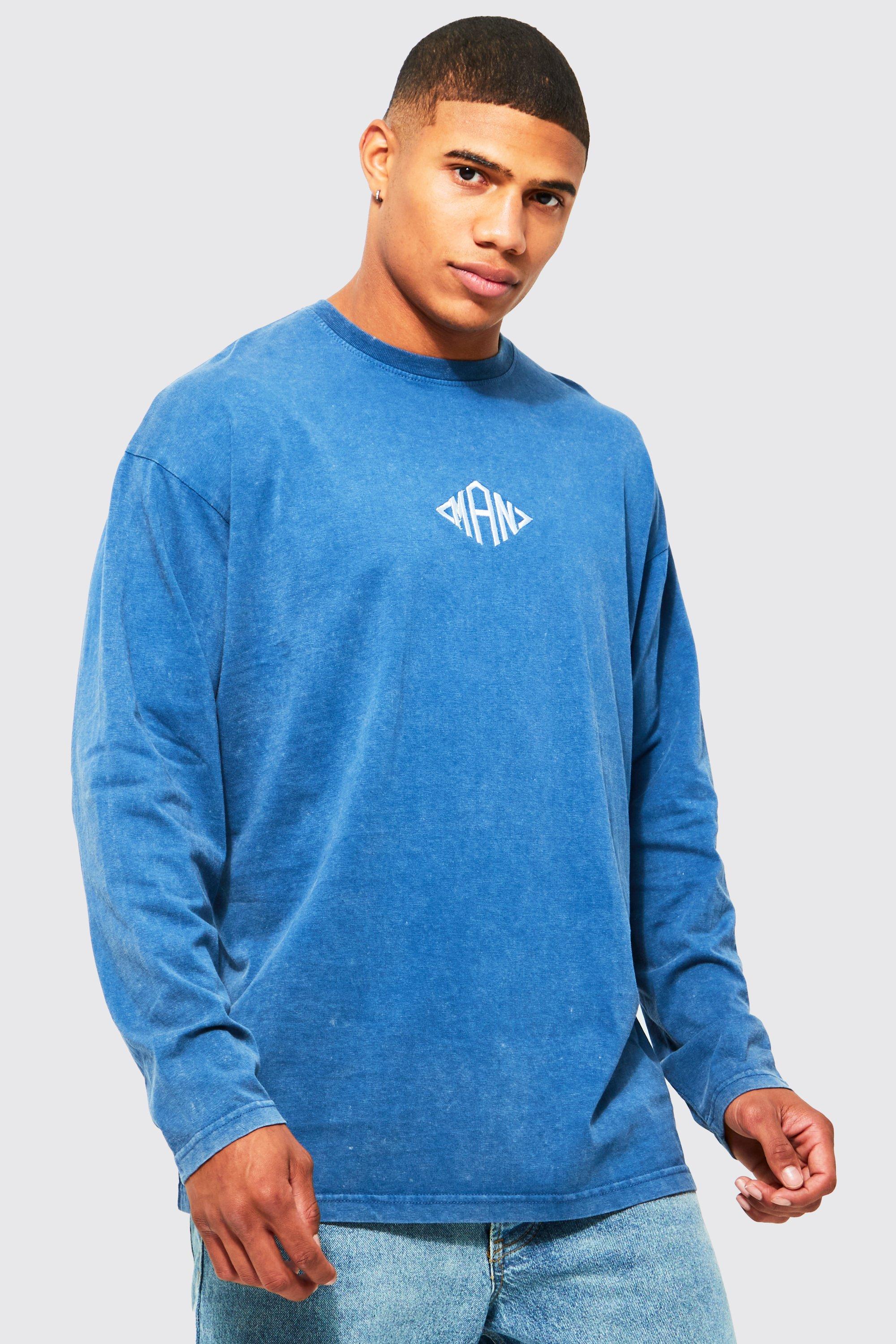 Man Oversized T-Shirt Med Tvättad Effekt, Blue