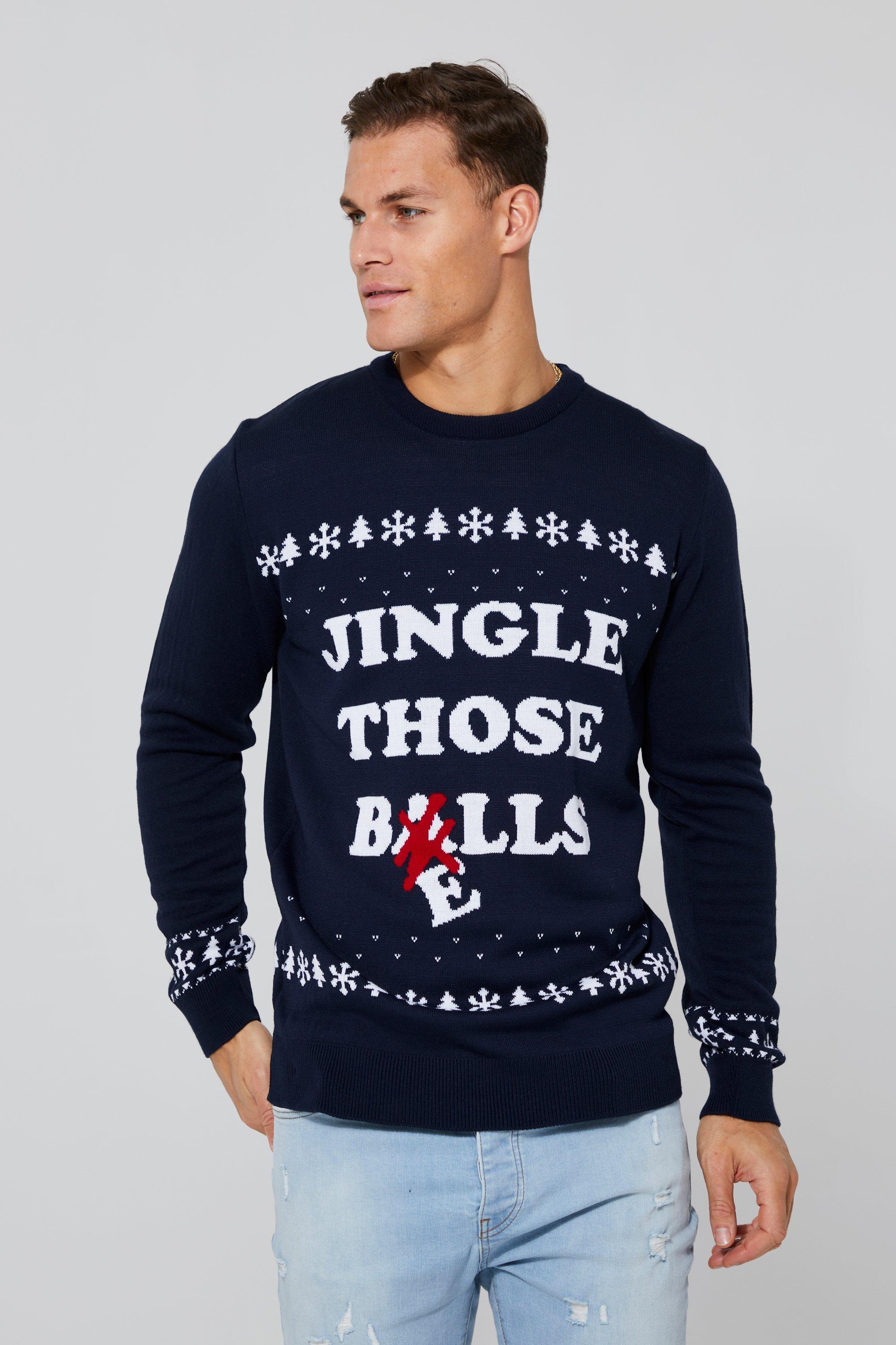 Mens Navy Tall Jingle Those Bells Christmas Jumper, Navy