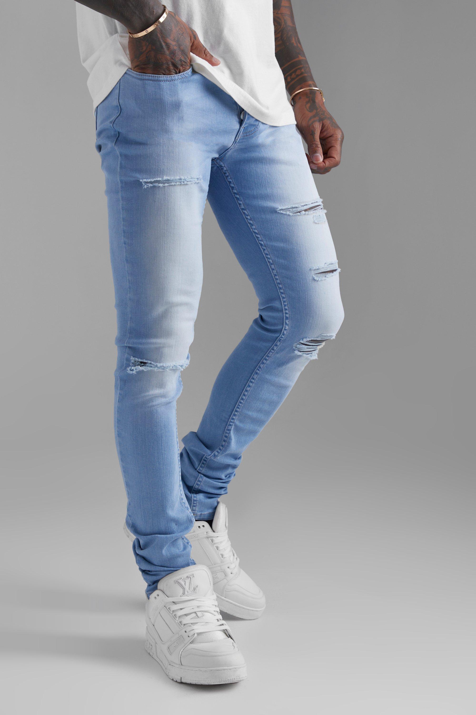 Gescheurde Stacked Stretch Skinny Jeans, Light Blue