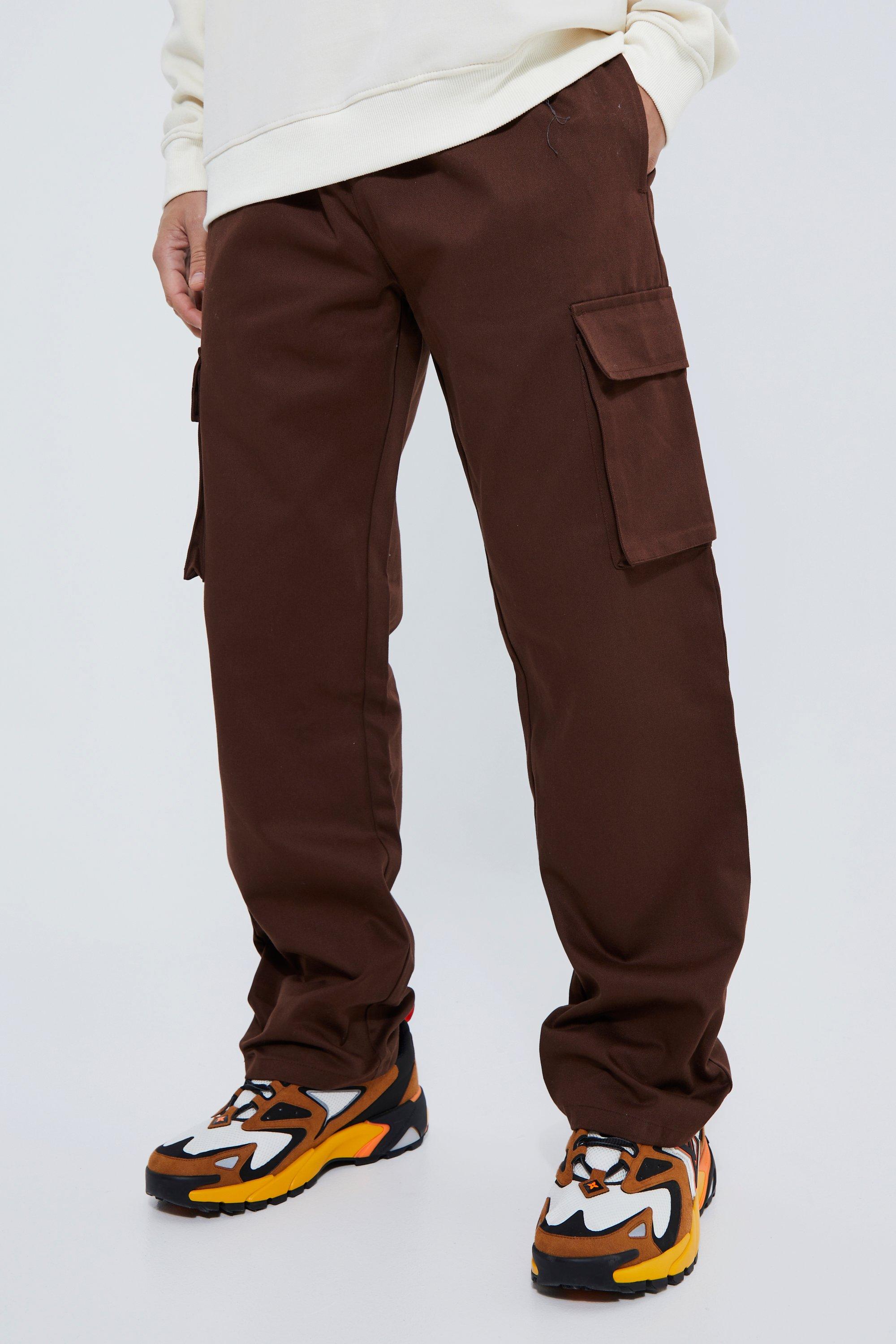 pantalon cargo ample à taille élastiquée homme - brun - xs, brun