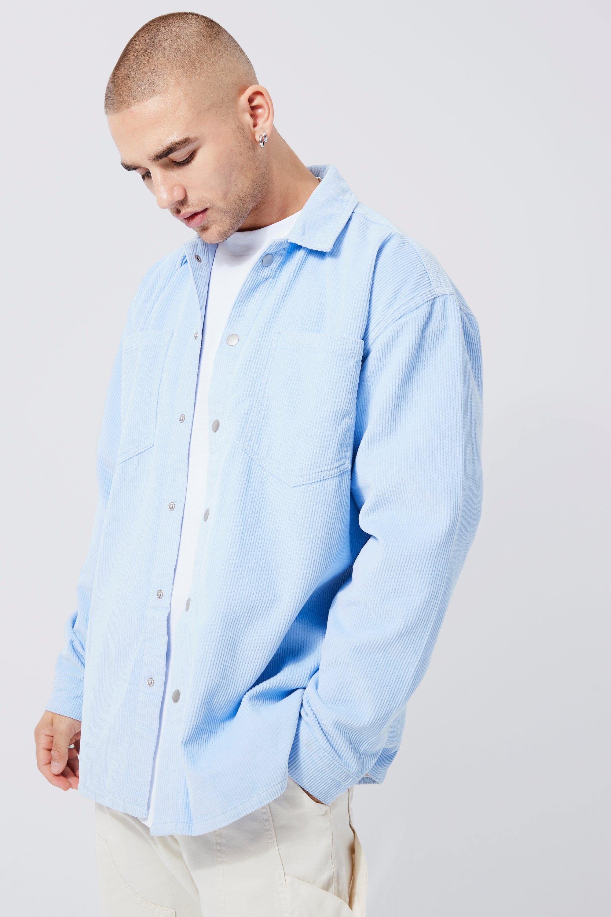 Oversized Skjortjacka I Manchester Med Knappar, Blue