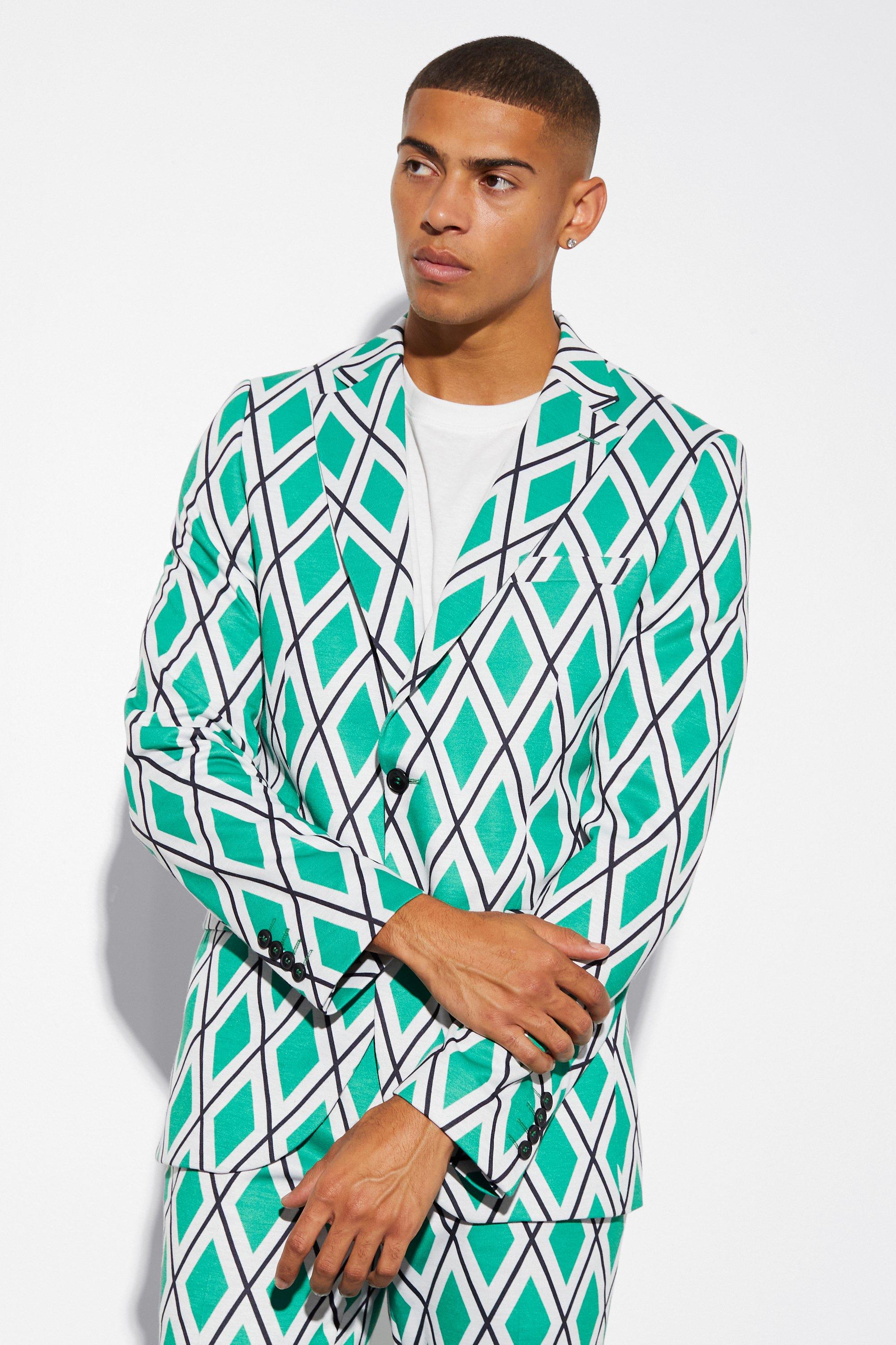 veste de costume cintrée à imprimé géométrique homme - vert - 38, vert