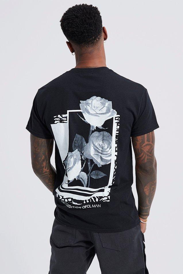 Mens Black Rose Graphic T-shirt, Black