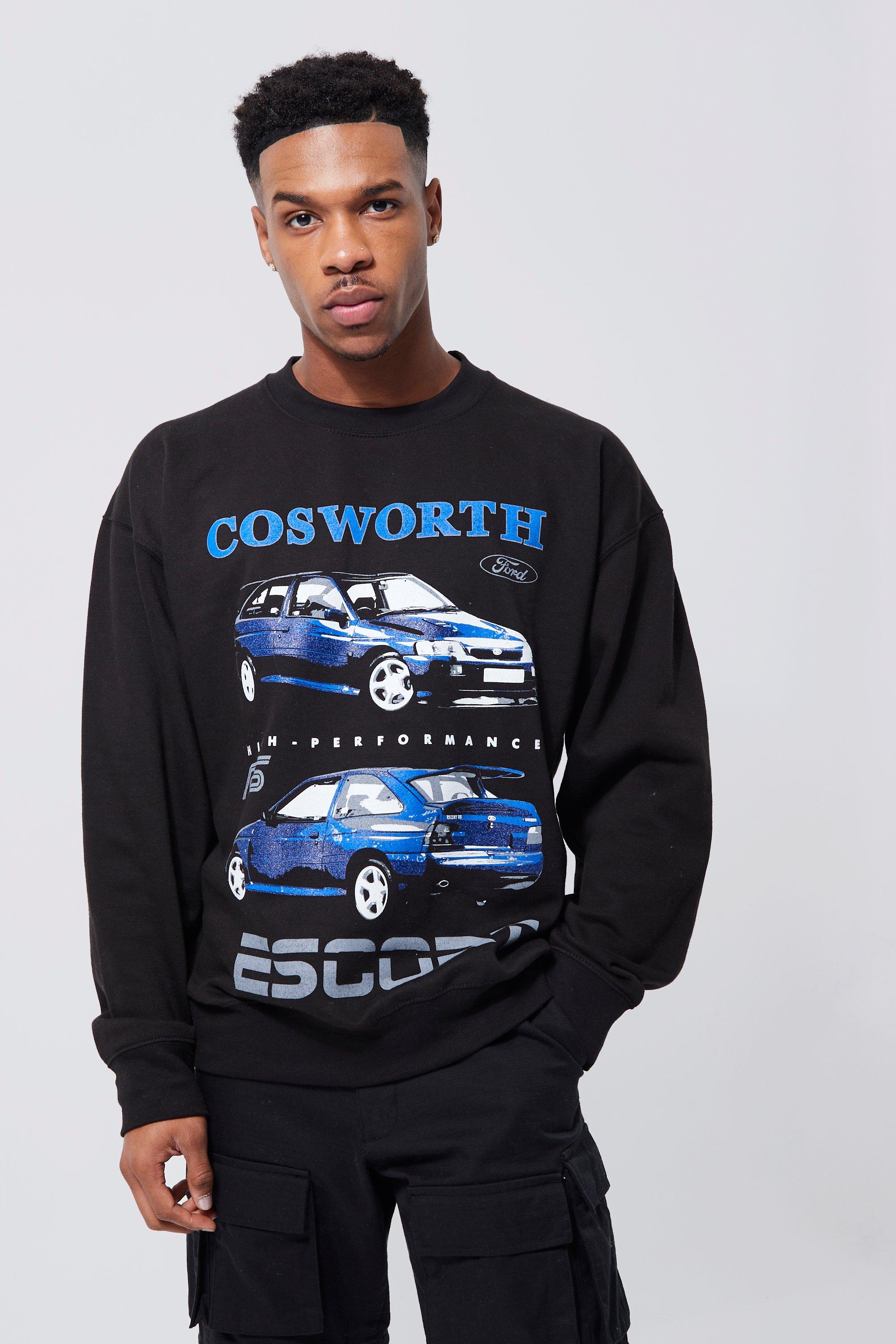 Mens Black Oversized Ford Cosworth License Sweatshirt, Black
