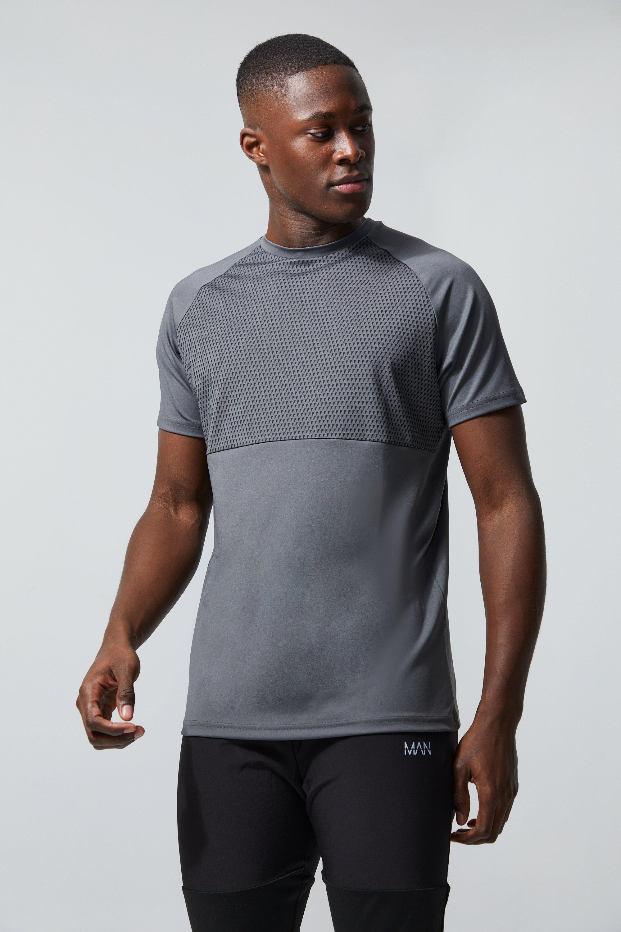 Man Active T-Shirt Met Contrasterende Print, Charcoal
